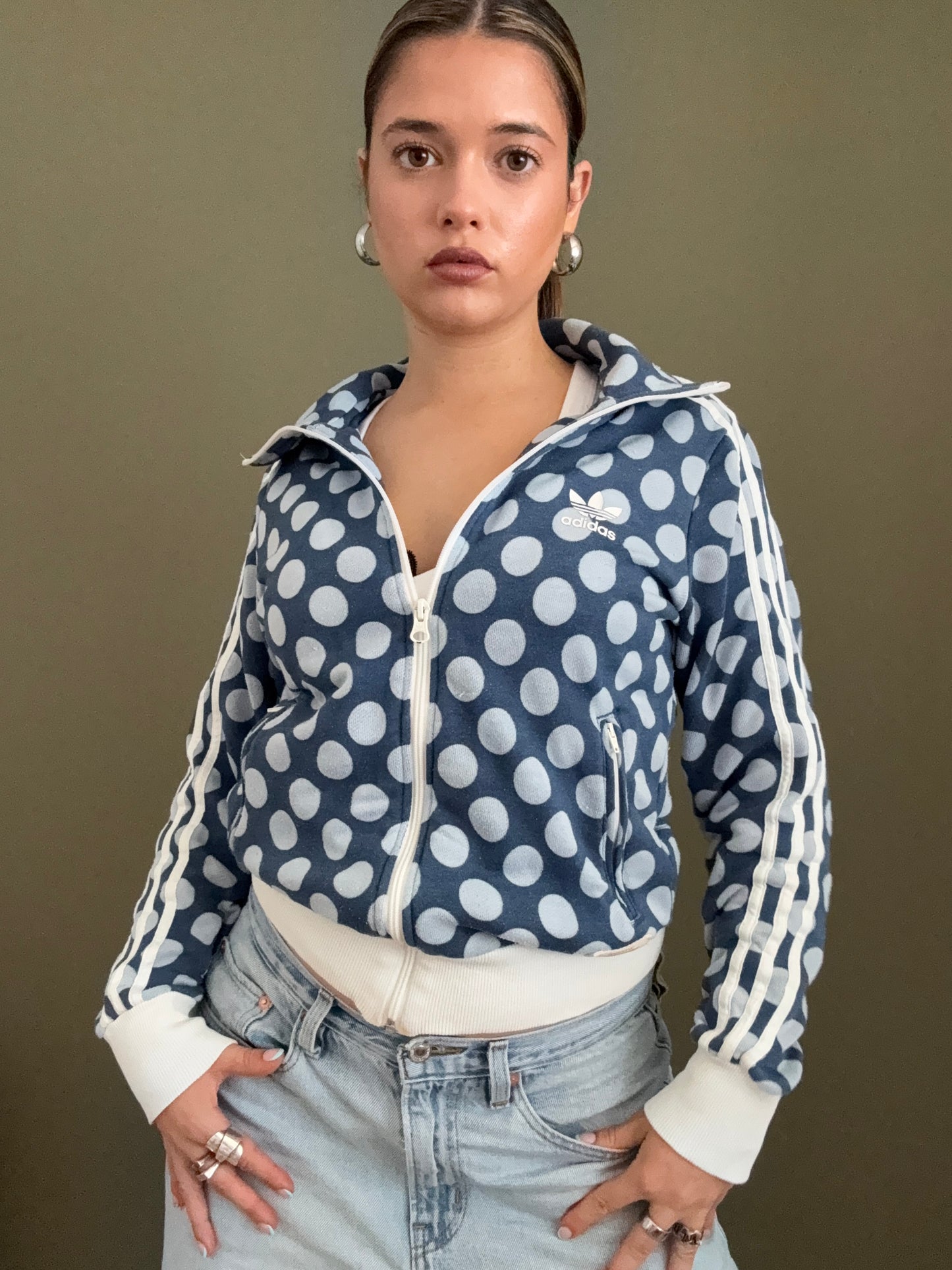 Blue Adidas Polka Dot Zip Jumper (S)