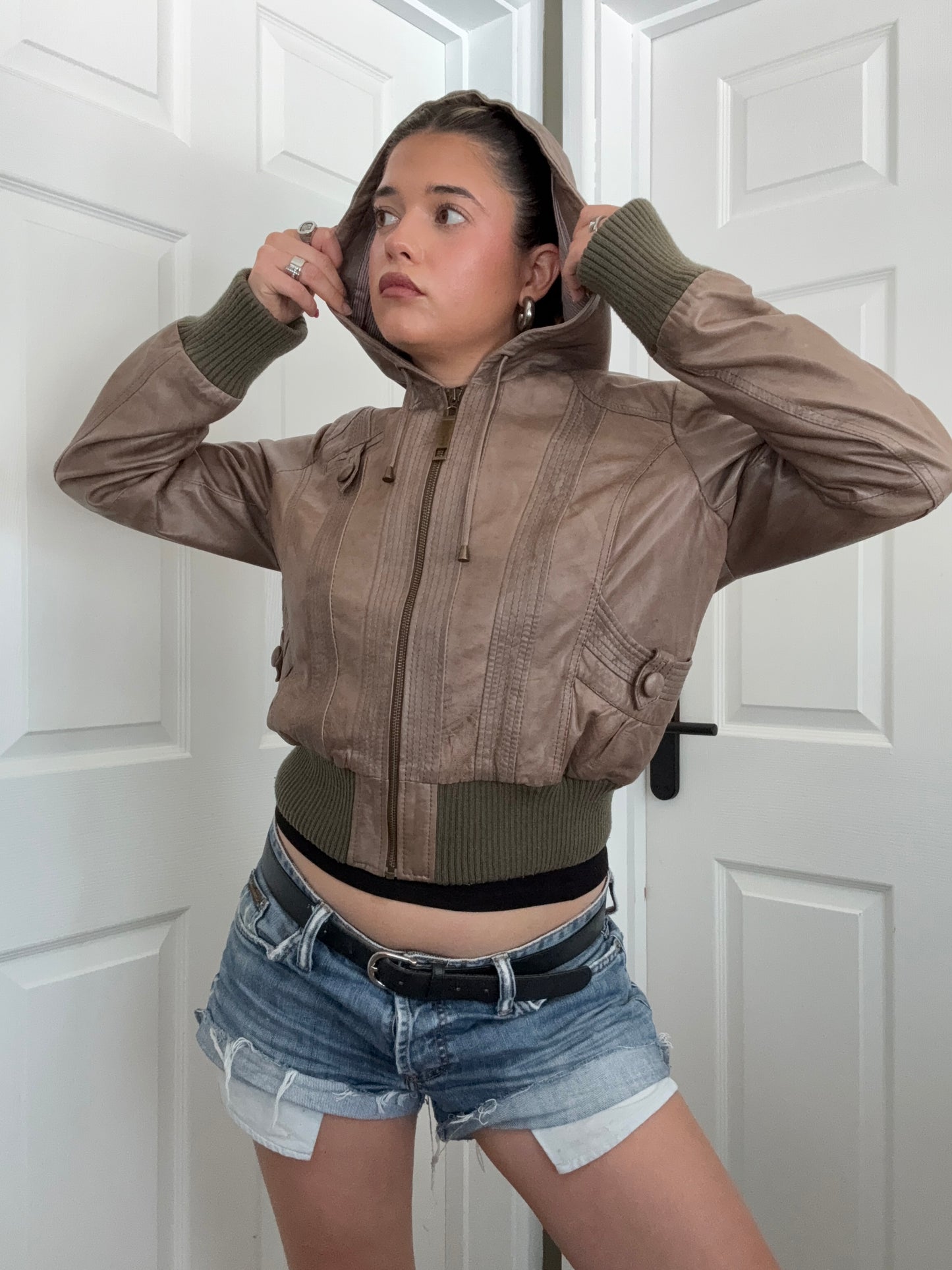 Leather Hooded Jacket (UK14)