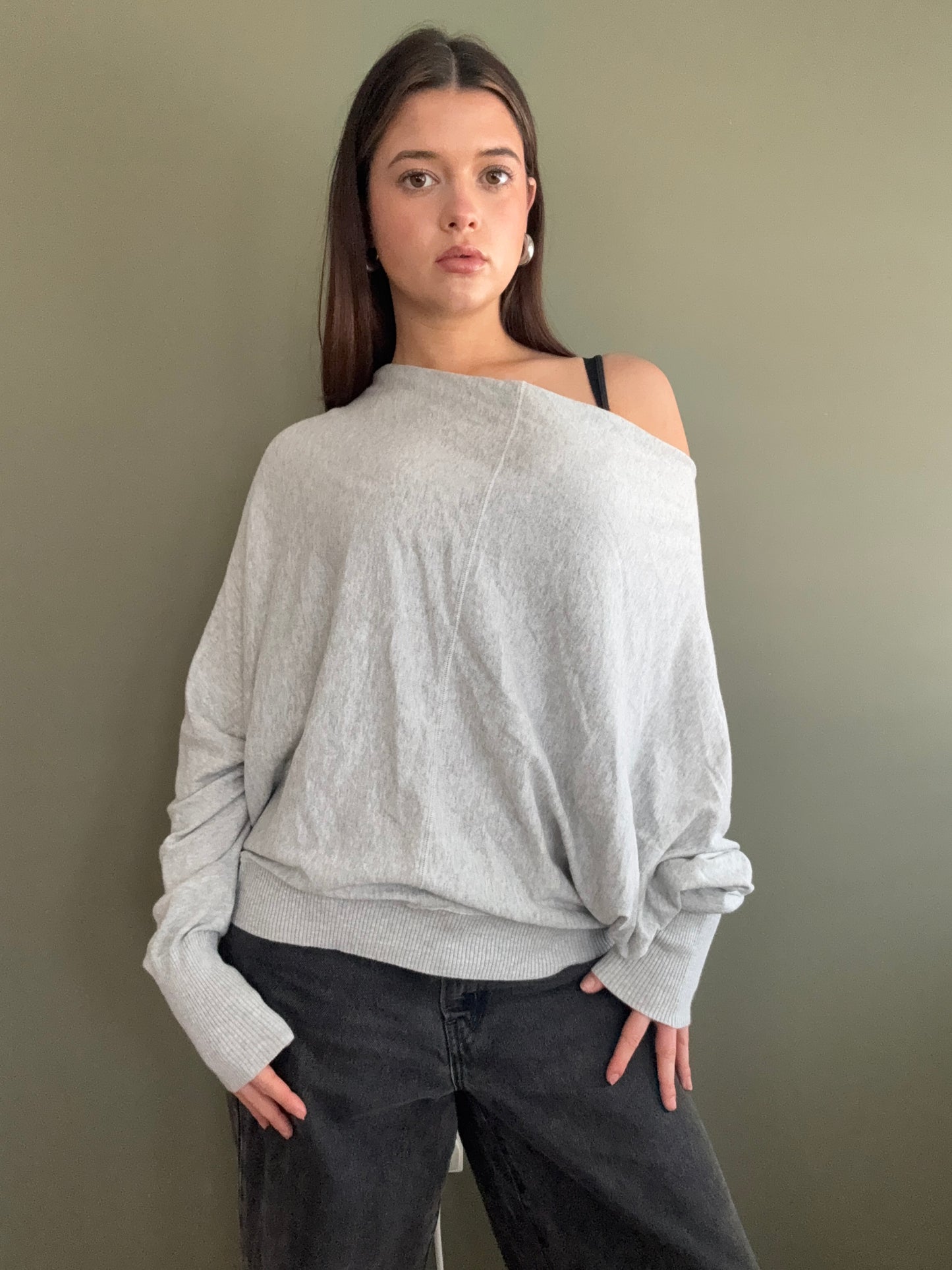 Allsaints Grey Batwing Button Up Jumper (UK10)