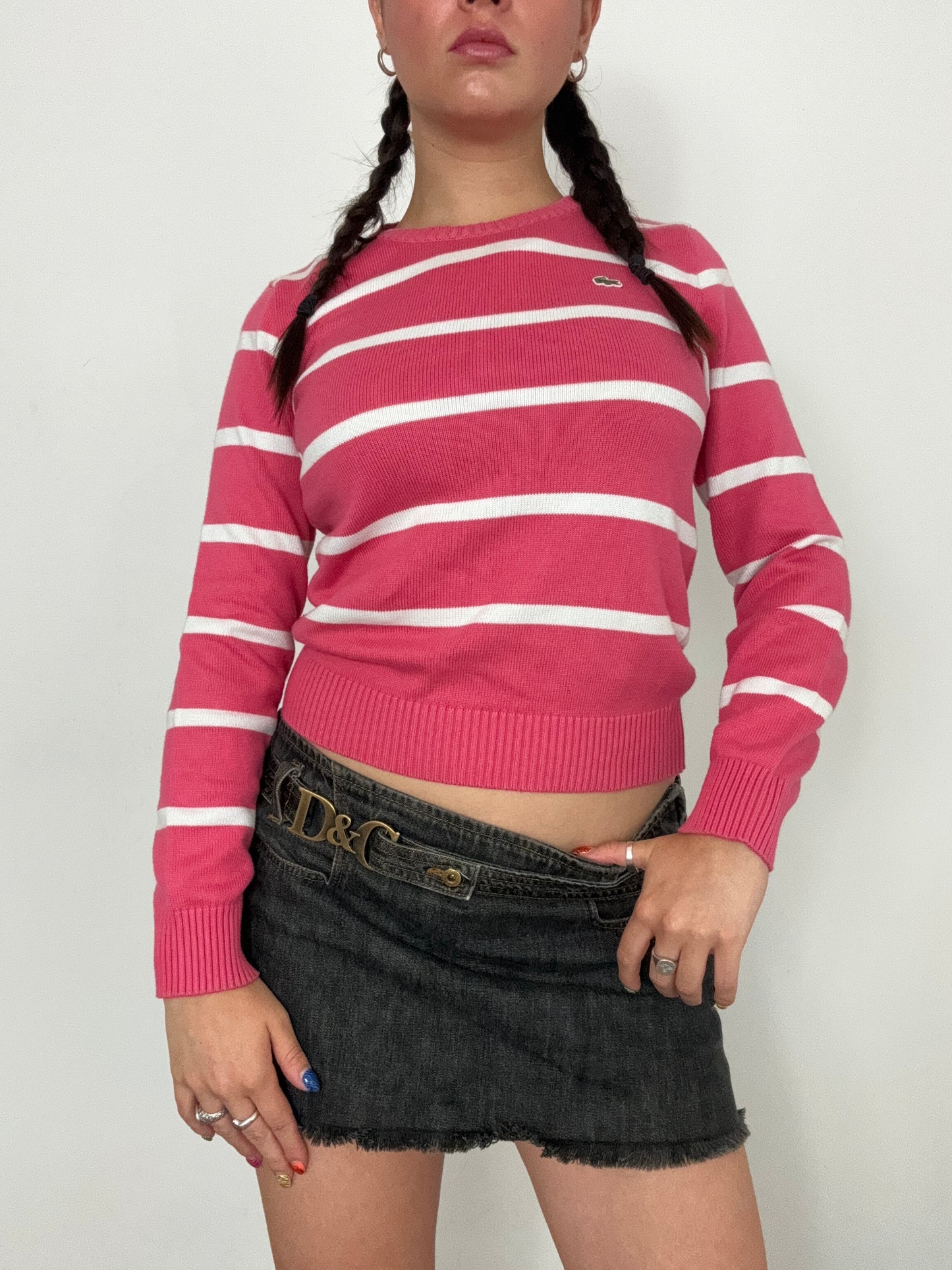 Lacoste Pink Striped Knit Jumper