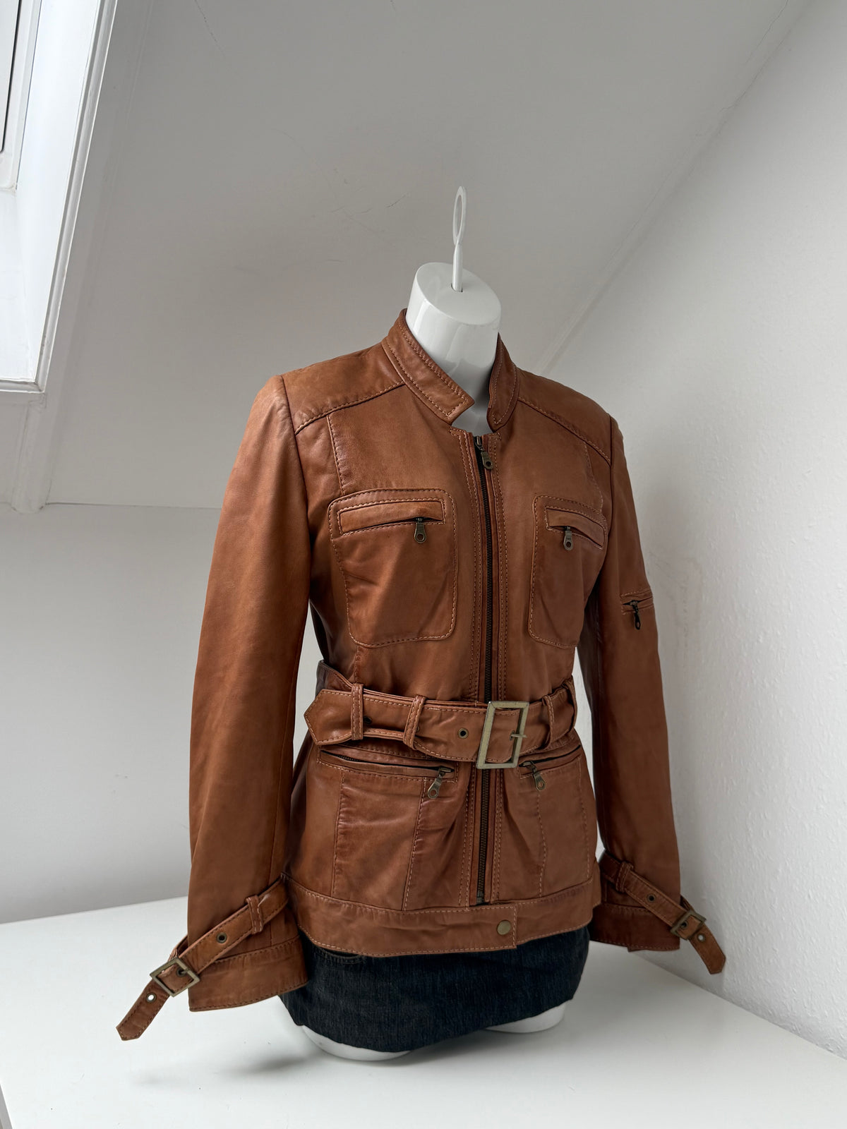 Vintage Leather Buckle Cargo Jacket (UK12)