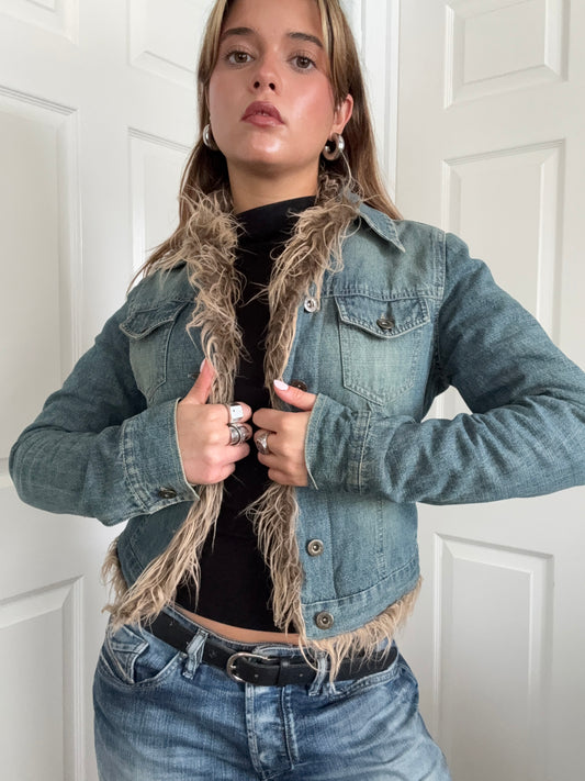 Denim Faux Fur Jacket (UK8)