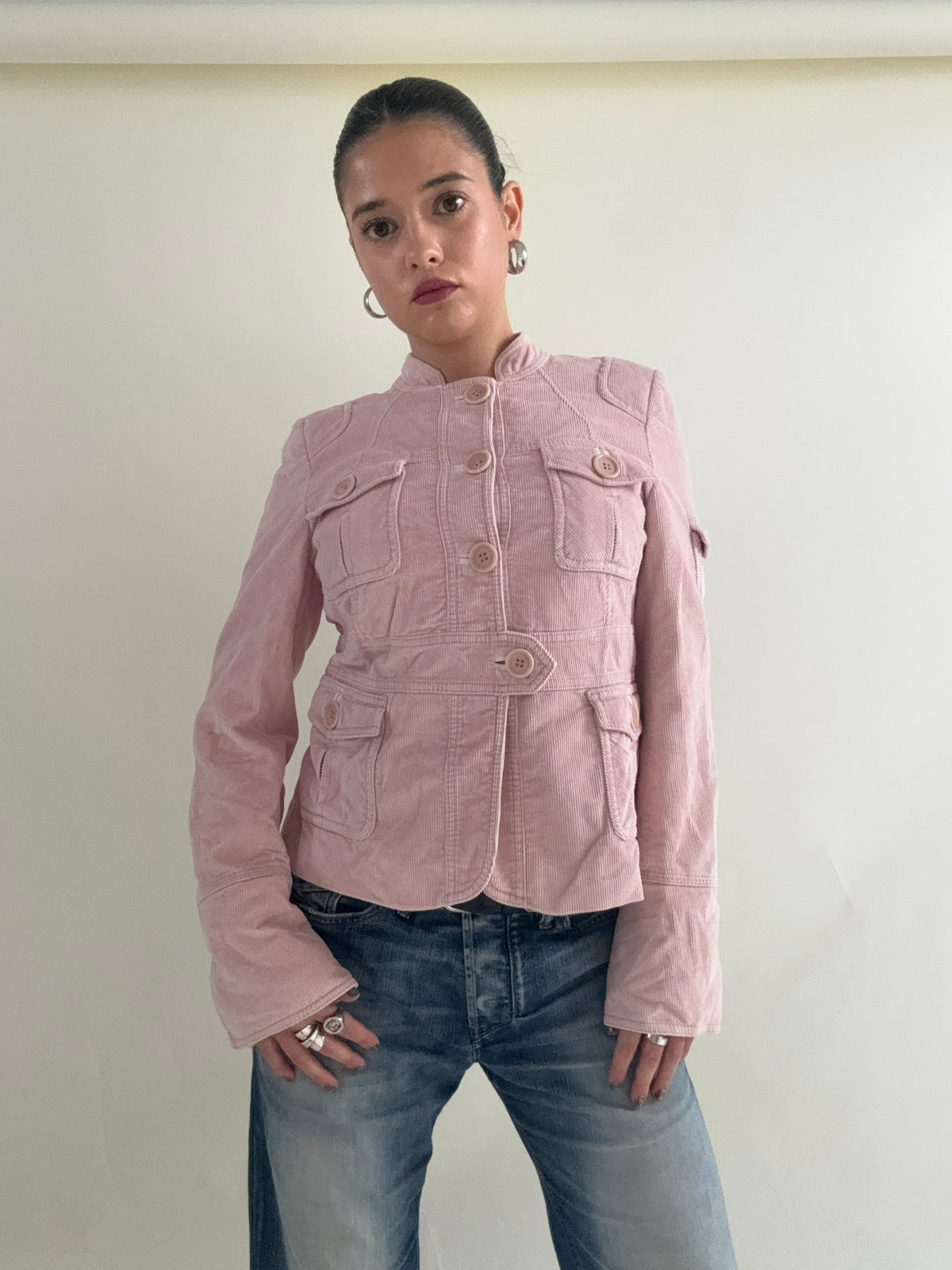 Baby Pink Corduroy Karen Millen Military Jacket (UK12)