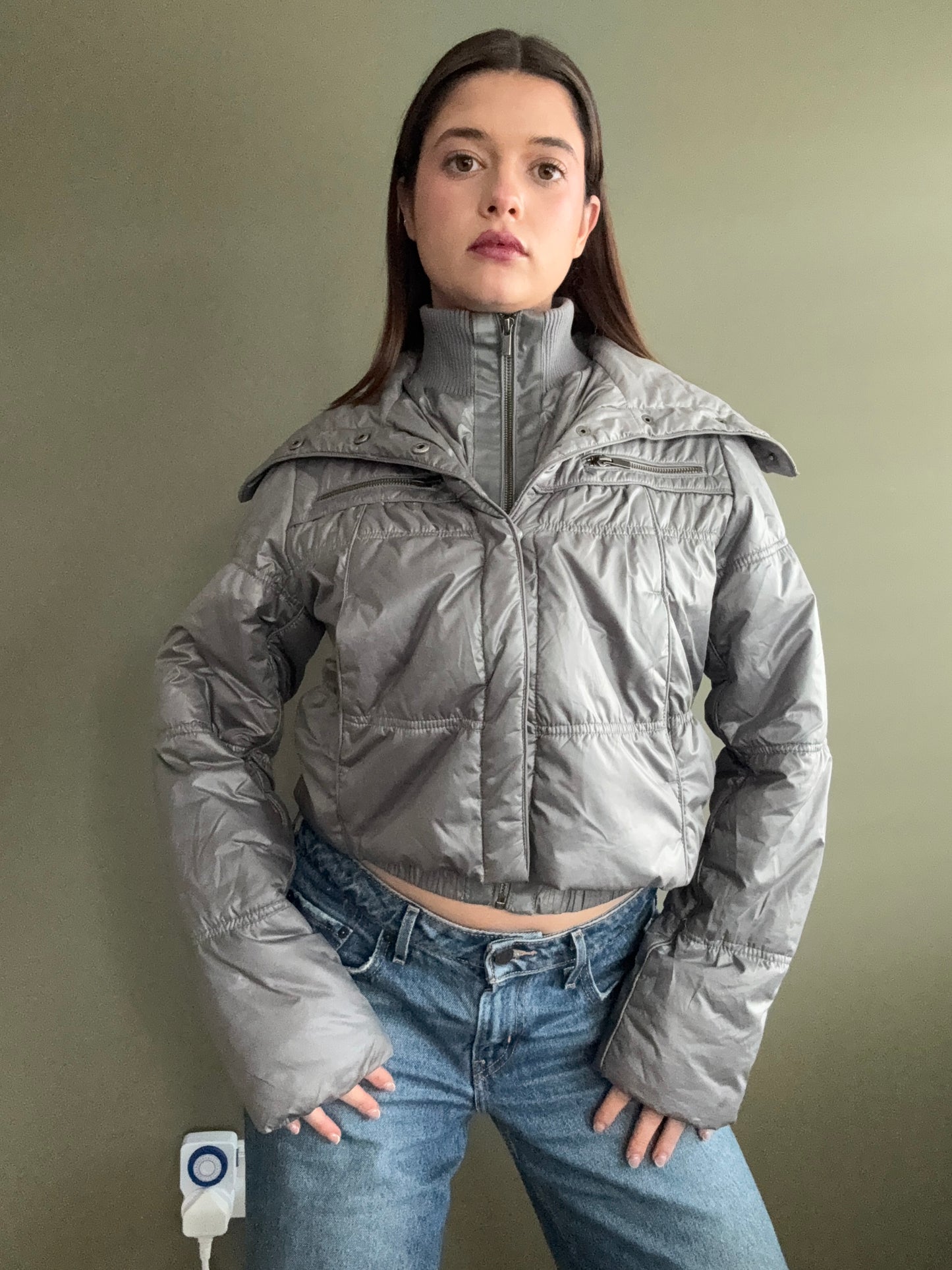 Silver Puffer Jacket (UK10)