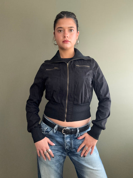Black Y2K Bomber Jacket (M)