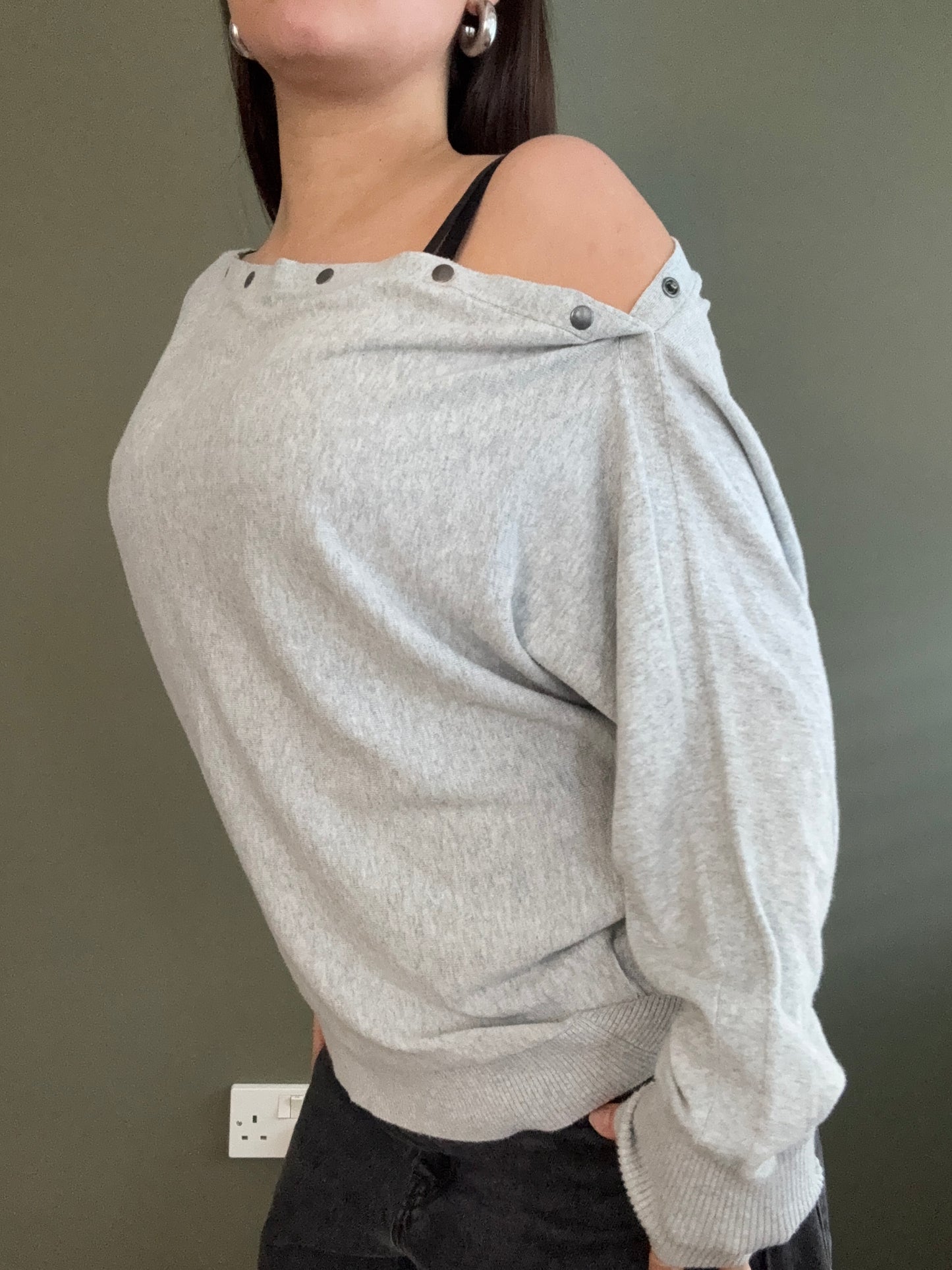 Allsaints Grey Popper Batwing Jumper (L)