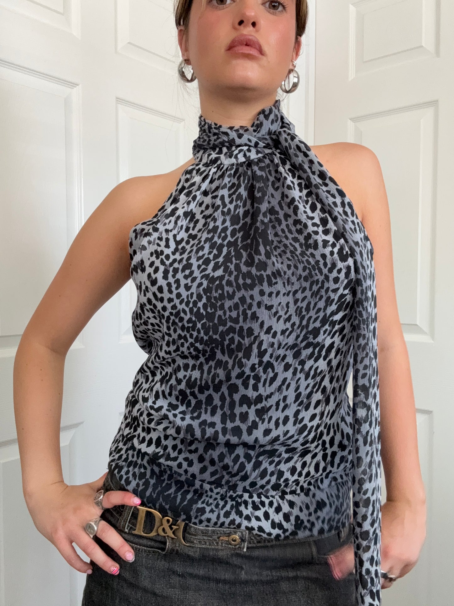 Karen Millen Leopard Halterneck Top (UK10)