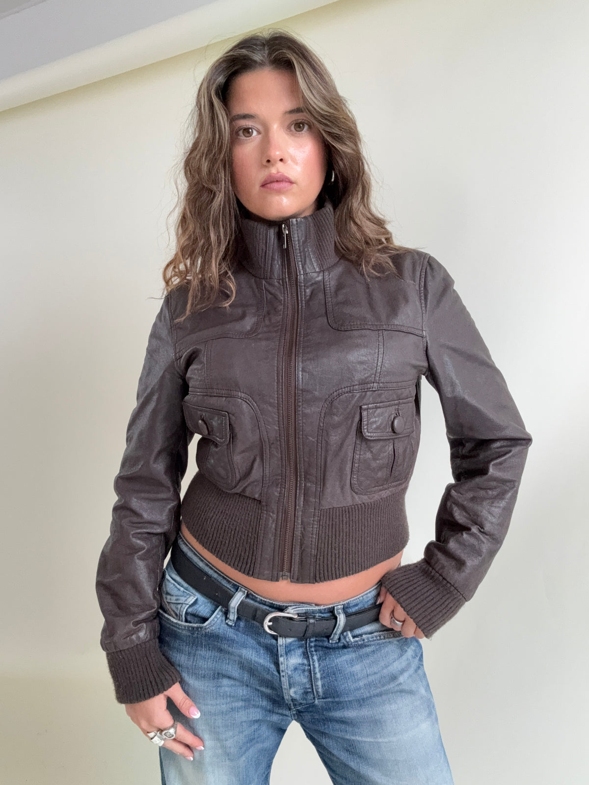 Jane Norman Leather Bomber Jacket (UK12)