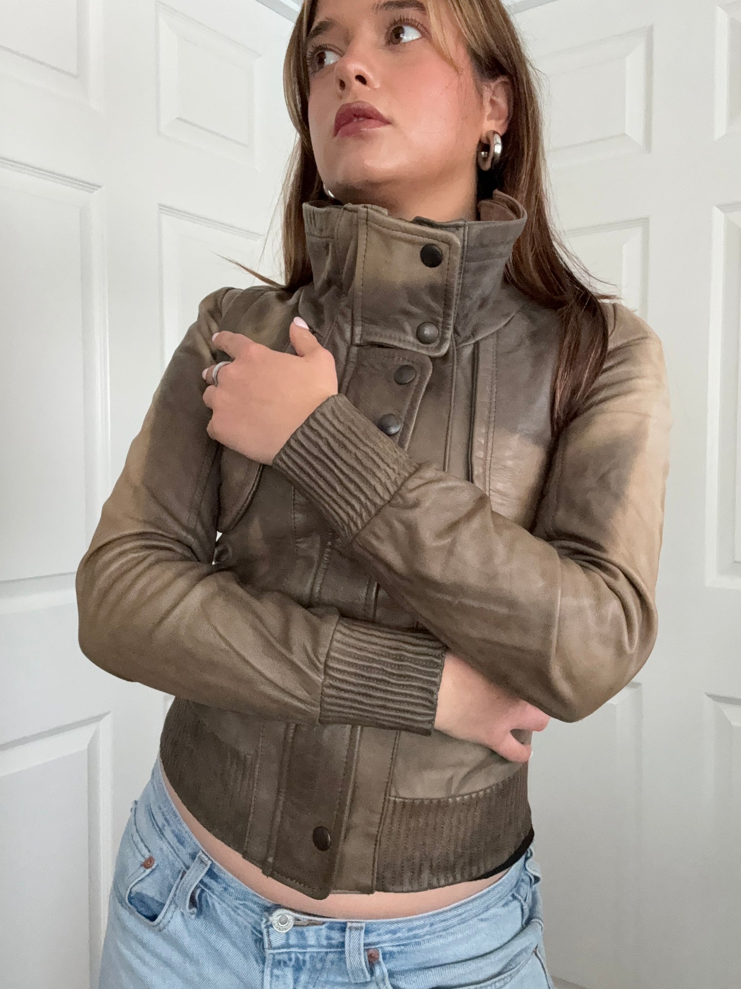 Allsaints Leather Fitted Jacket (UK8)