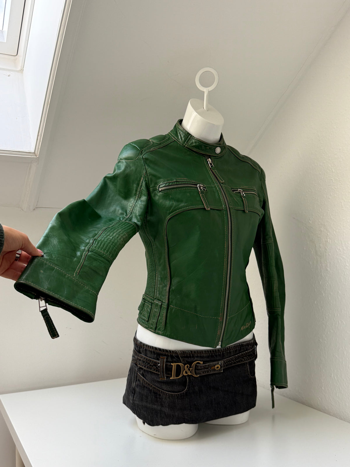 Miss Sixty Green Leather Biker Jacket (M)