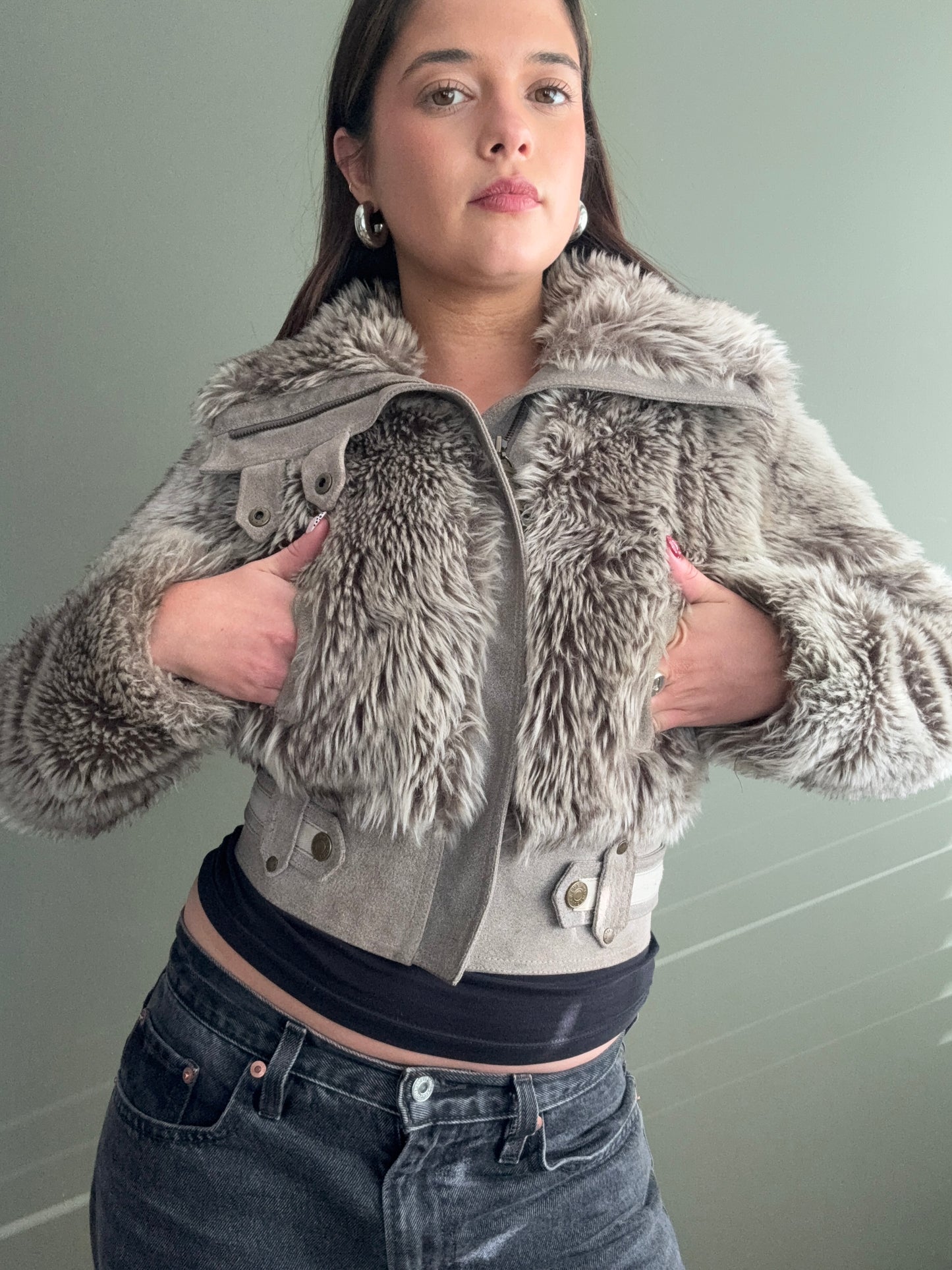 Faux Fur Bomber Jacket (UK6)