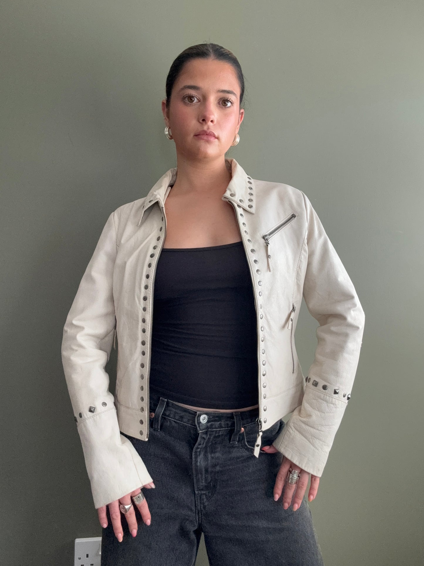 Cream Leather Jacket (S)