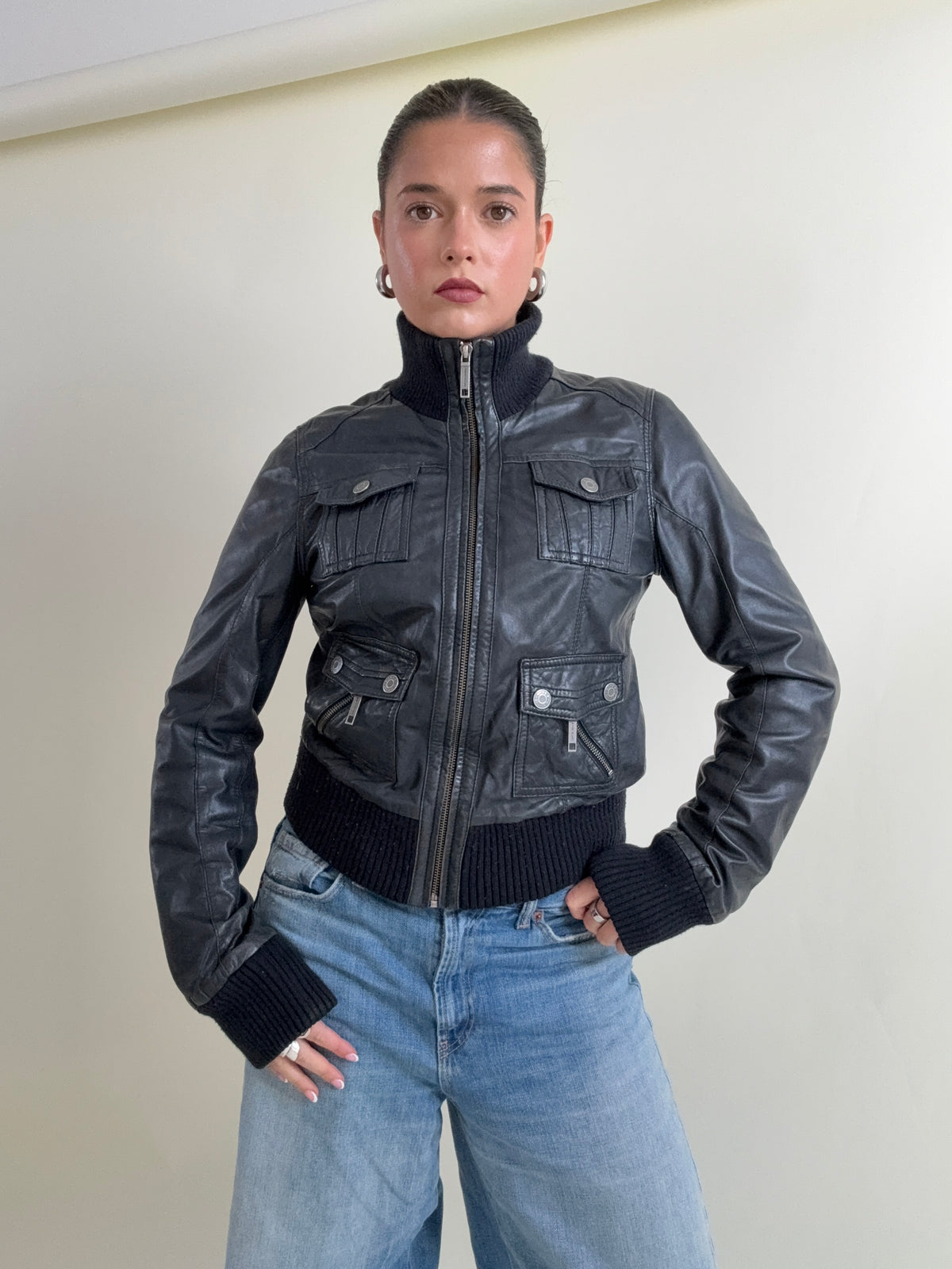 Vintage Leather Cargo Jacket (UK12)