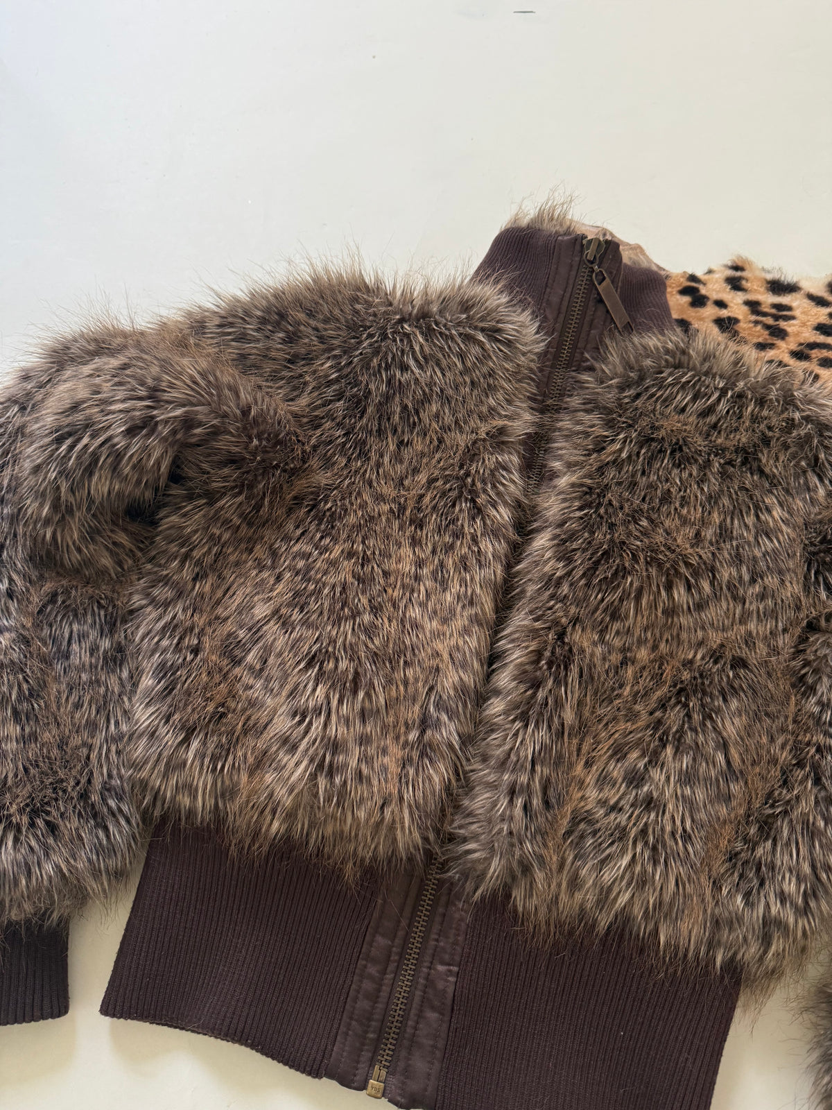 Faux Fur Leopard Bomber Jacket (UK12)
