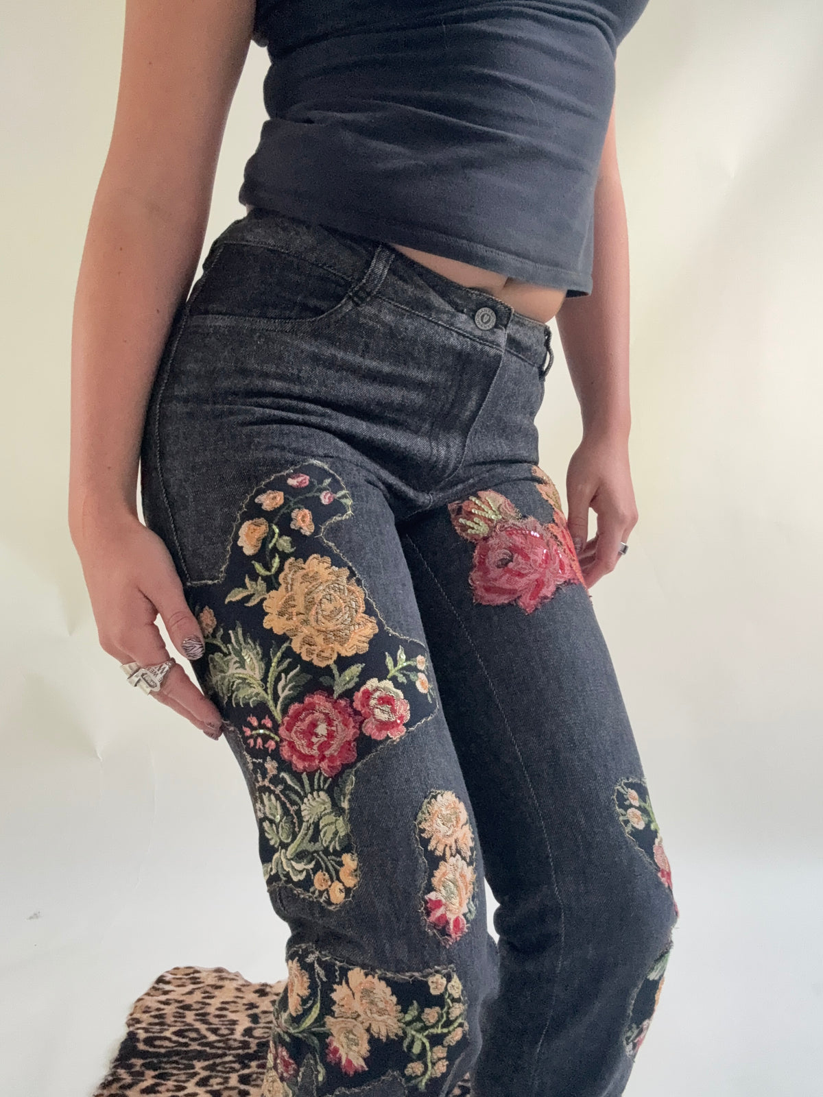 Morgan De Toi Embroidered Patchwork Jeans (S)