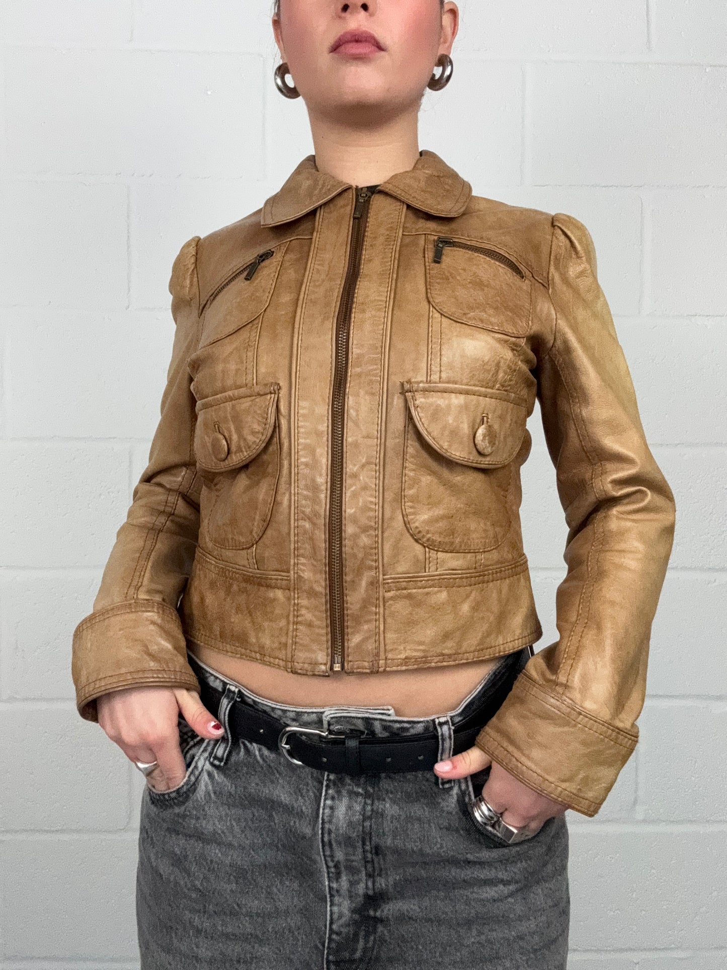 Tan Fitted Leather Jacket (UK10)