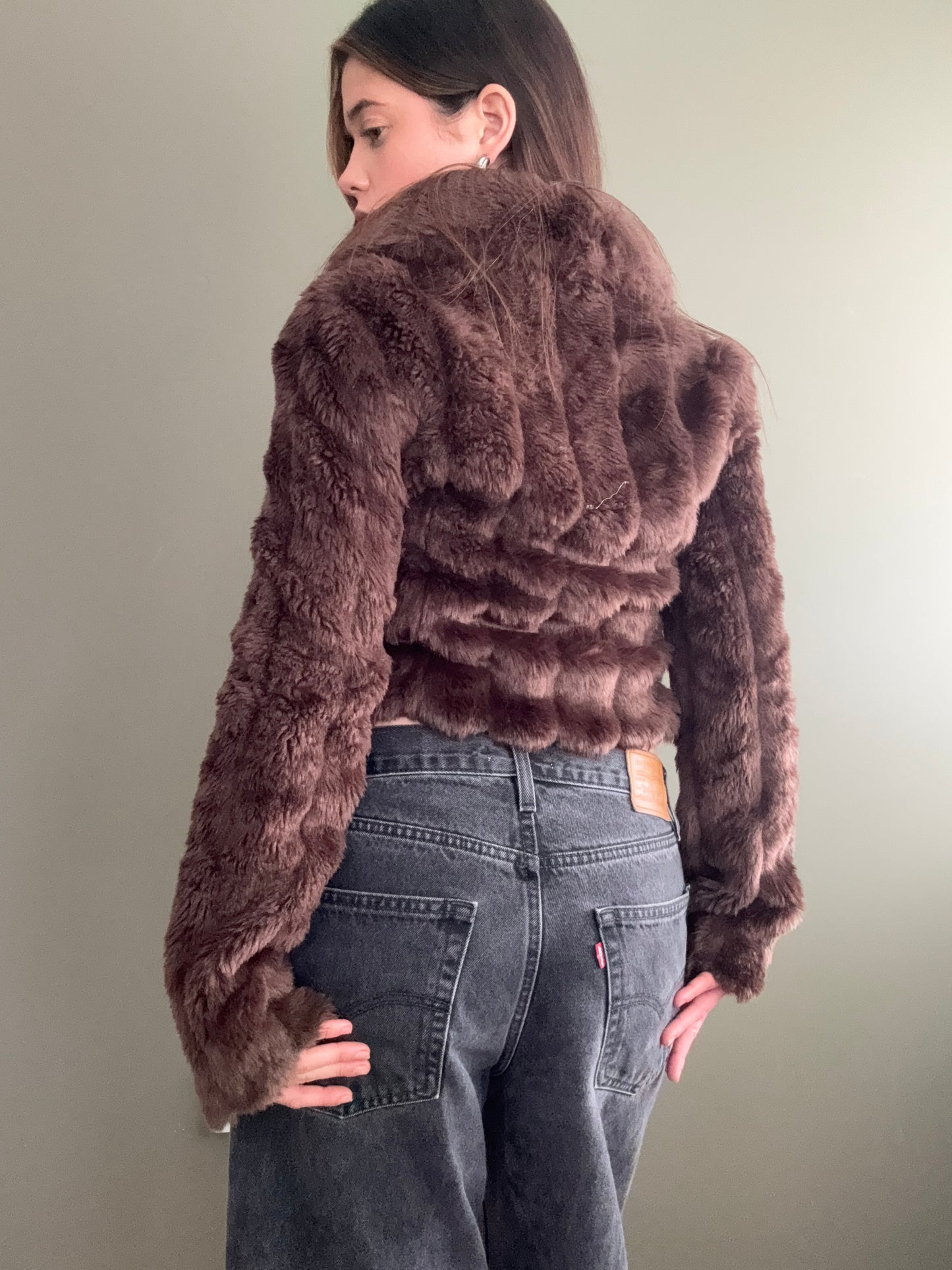 Brown Faux Fur Jacket (UK8)