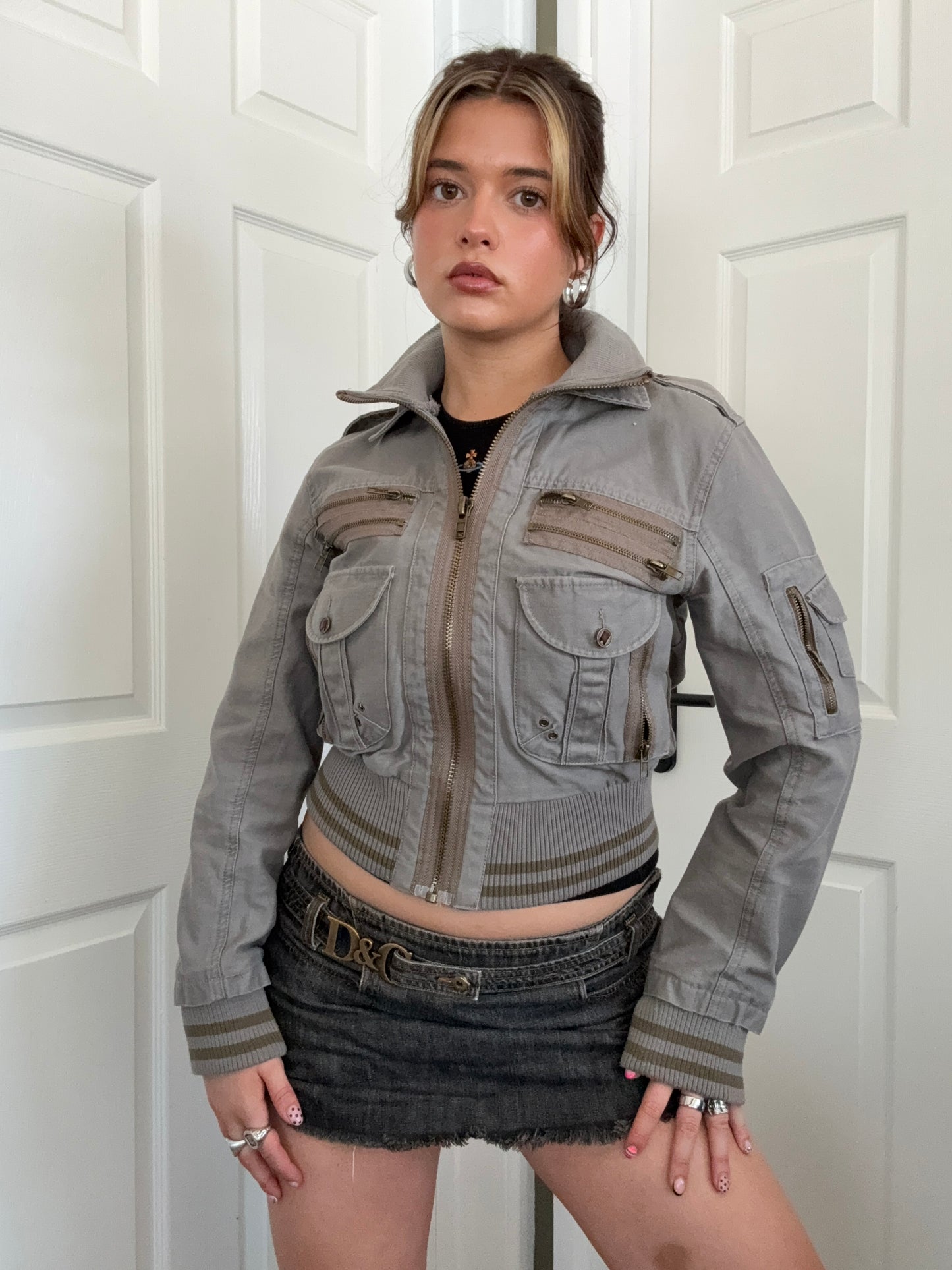 Y2K Cargo Bomber Jacket (UK10)