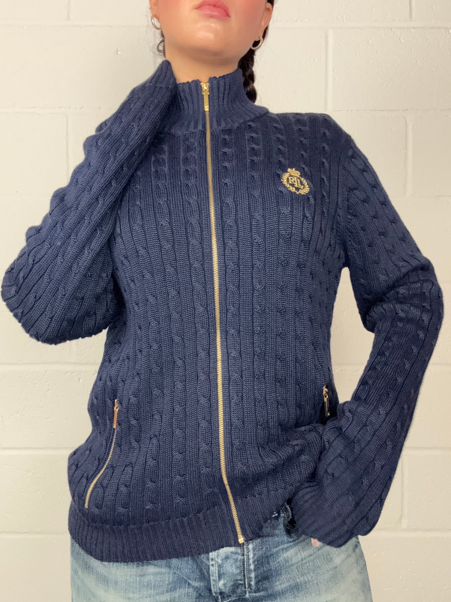 Ralph Lauren Cable Knit Zip Jumper (L)