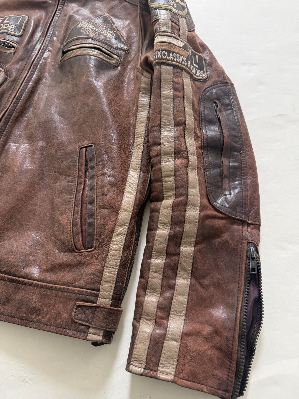 Vintage Leather Racer Biker Jacket (S)