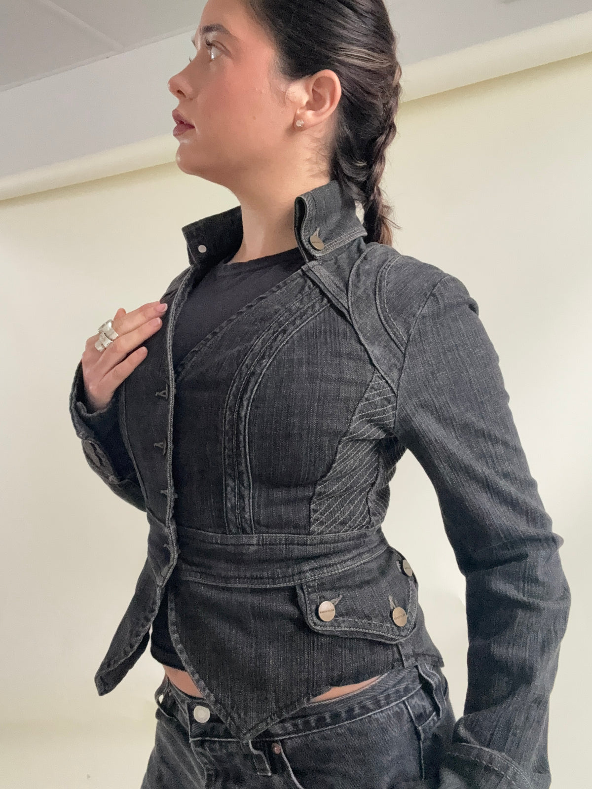 Karen Millen Denim Fitted Jacket (UK8)
