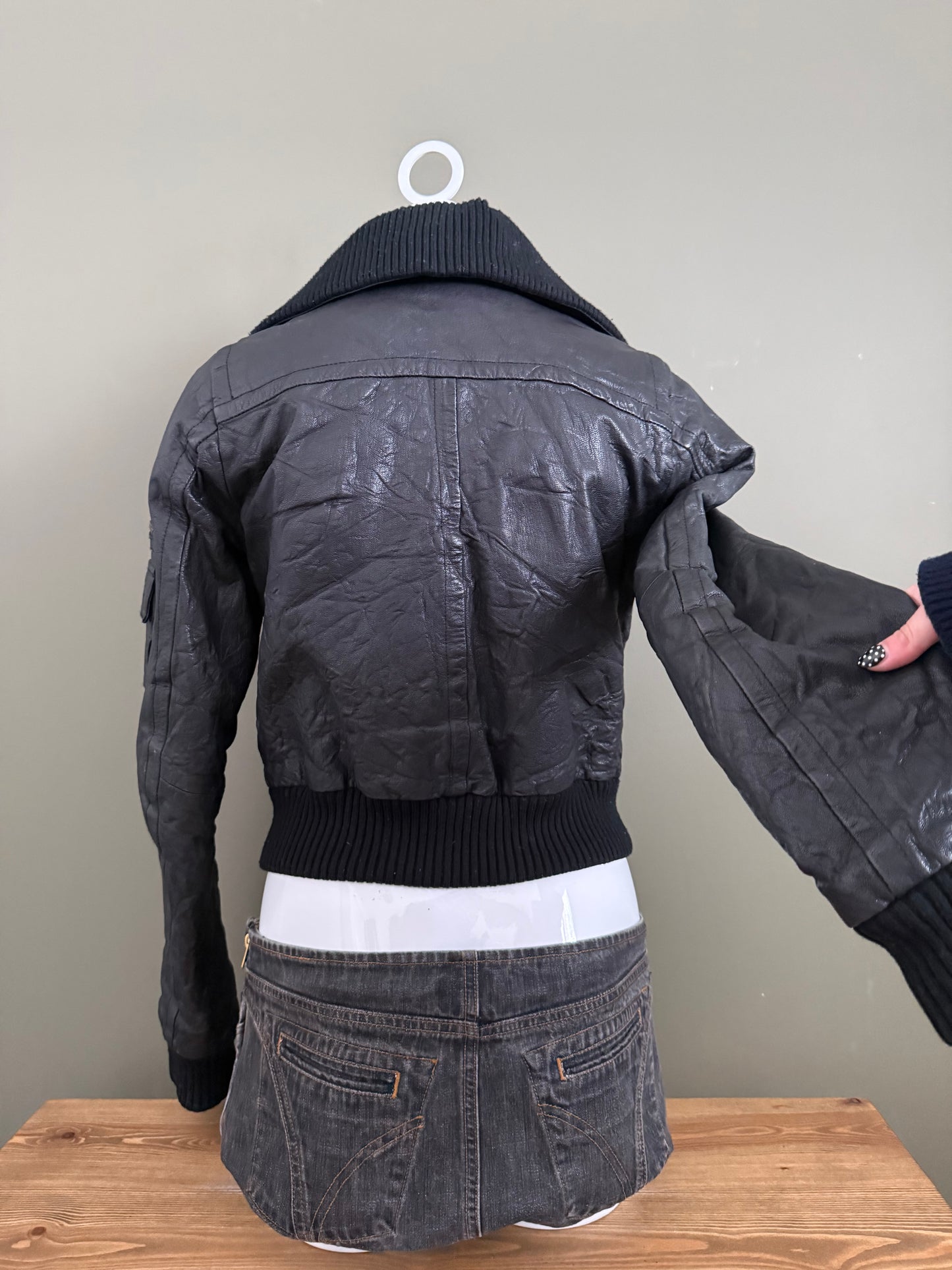 Leather Cargo Bomber Jacket (UK12)