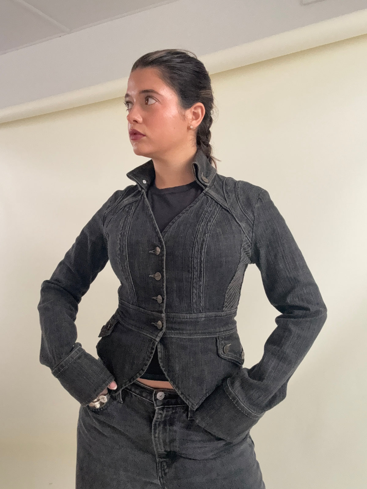 Karen Millen Denim Fitted Jacket (UK8)