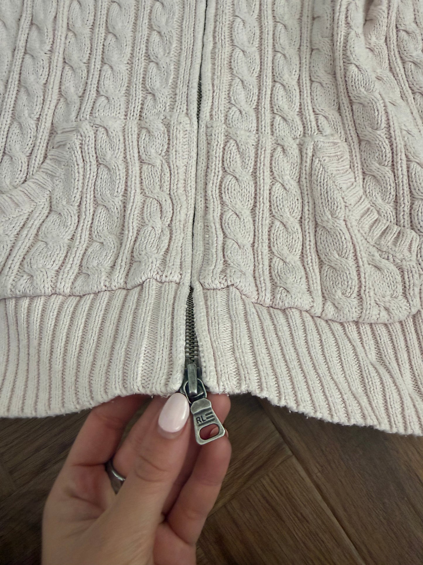 Baby Pink Ralph Lauren Cable Knit Jumper (M)