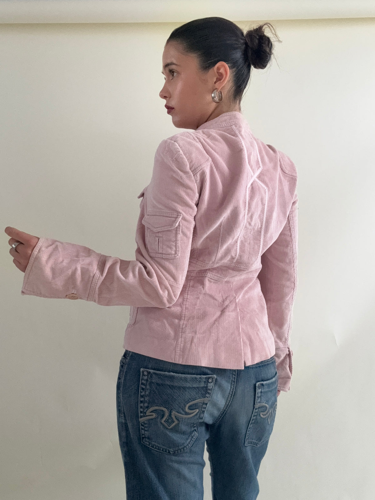 Baby Pink Corduroy Karen Millen Military Jacket (UK12)