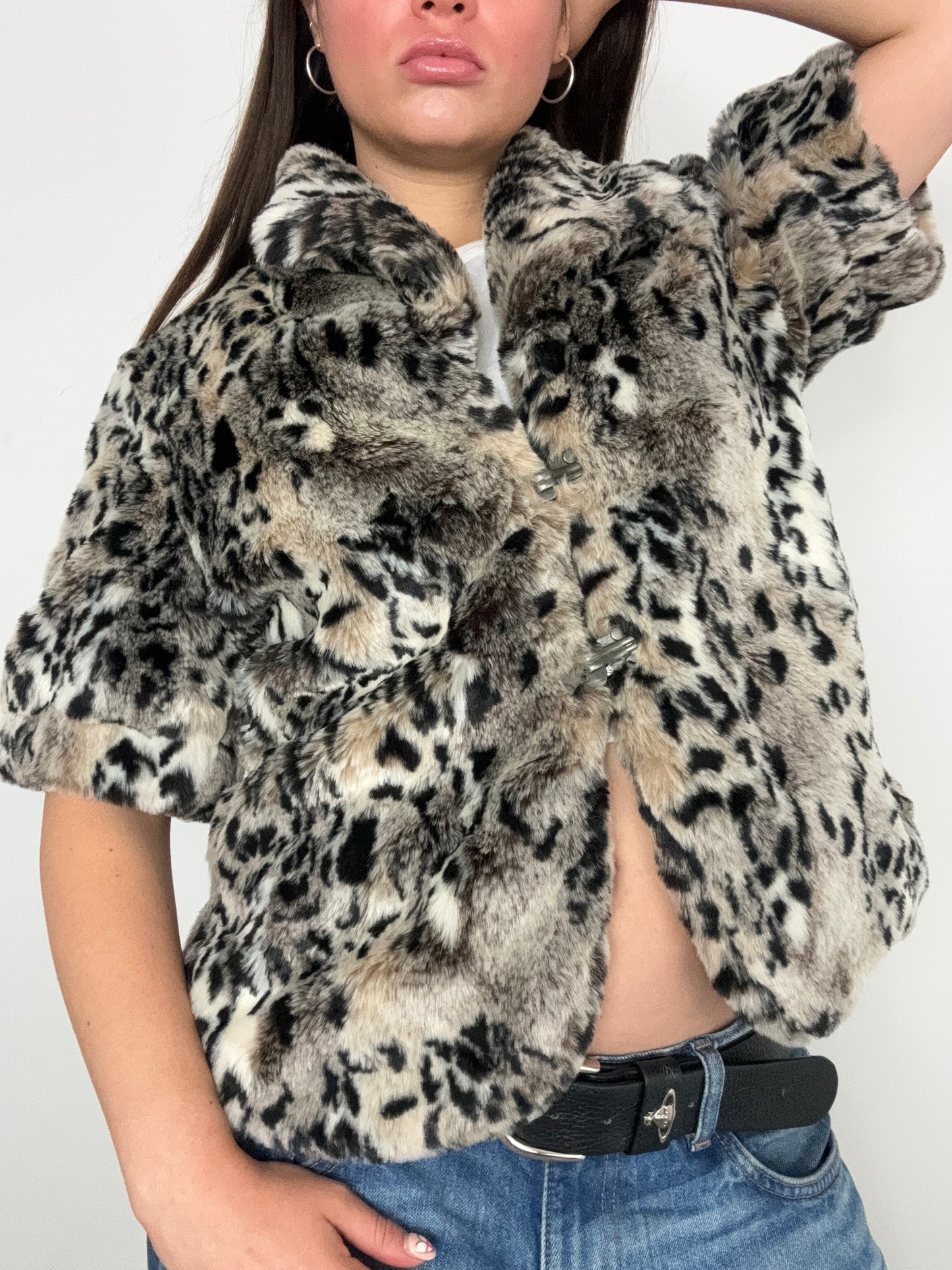 Faux Fur Leopard Print Shortsleeve Jacket