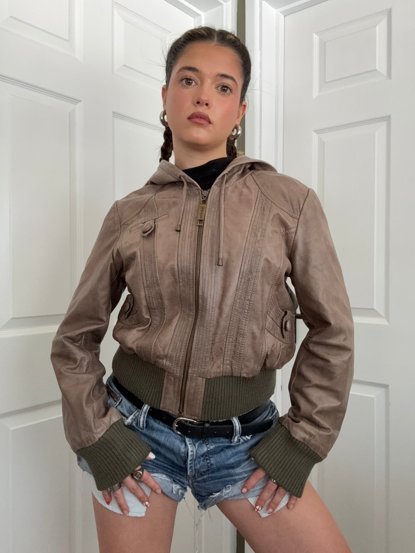 Leather Hooded Jacket (UK14)