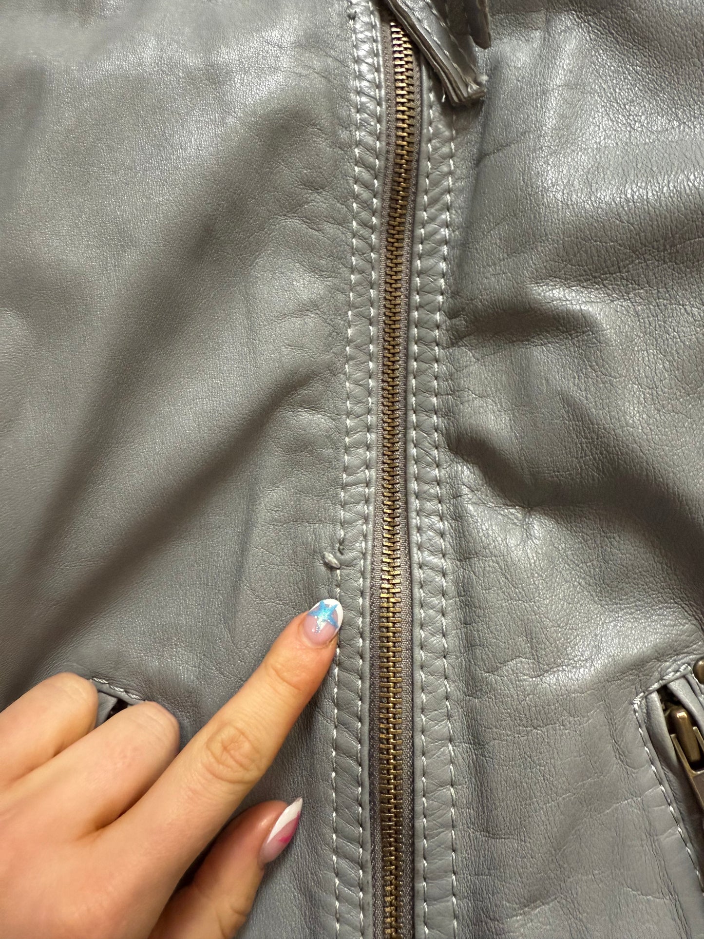 Grey Studded Leather Jacket (S)
