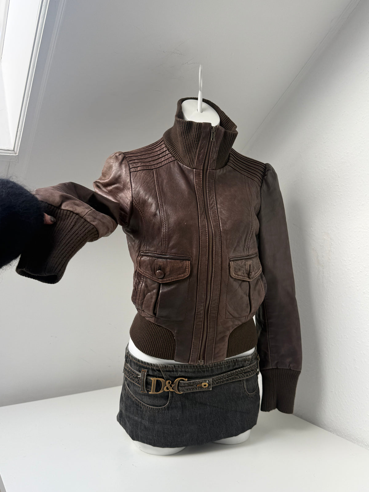 Vintage Brown Leather Bomber Jacket (UK12)