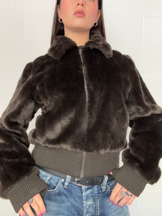 Brown Faux Fur Jacket (M)