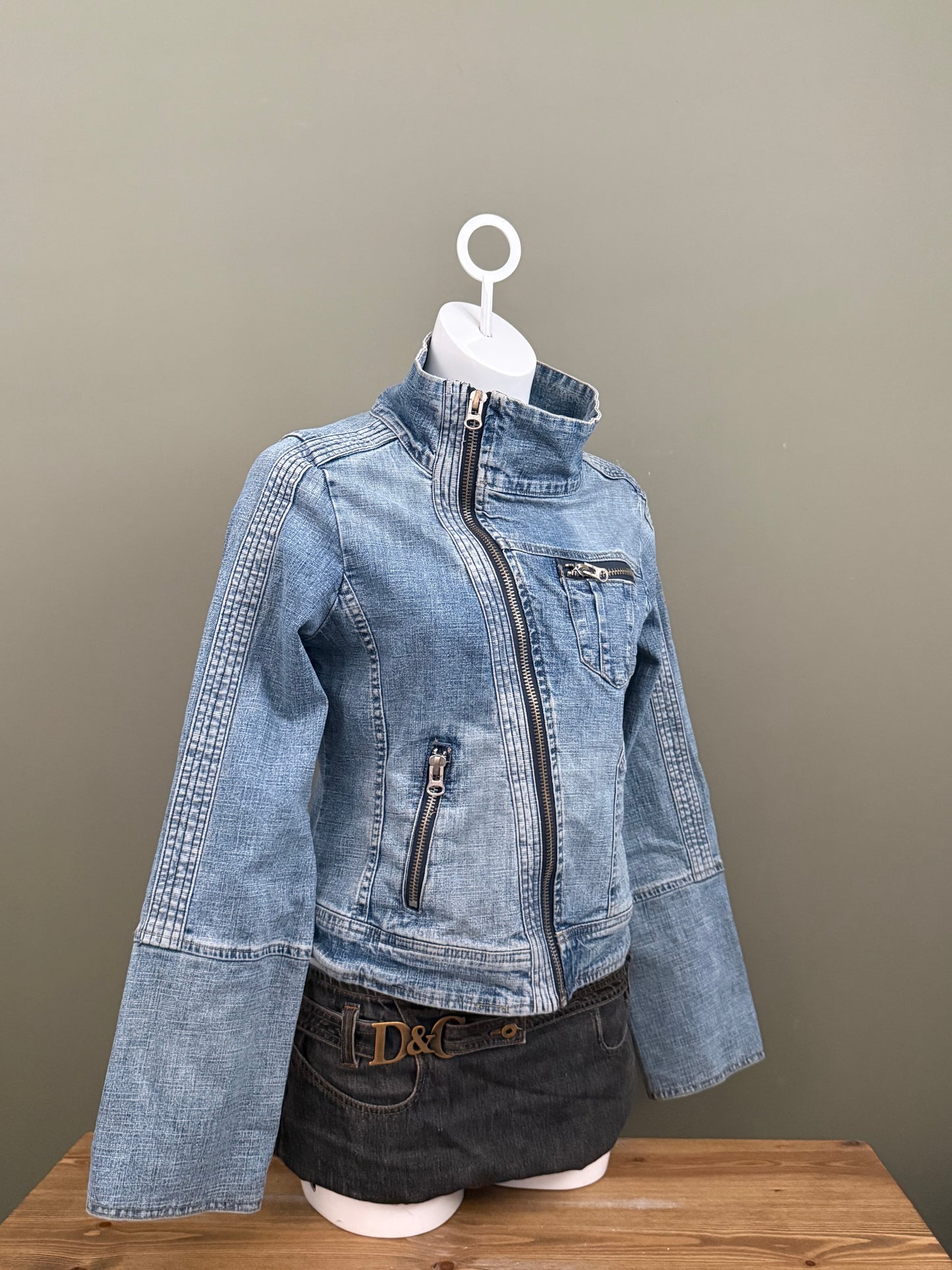Asymmetrical Y2K Denim Jacket (UK12)