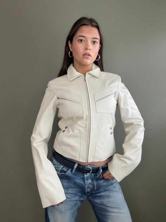 Cream Leather Jacket (UK10)