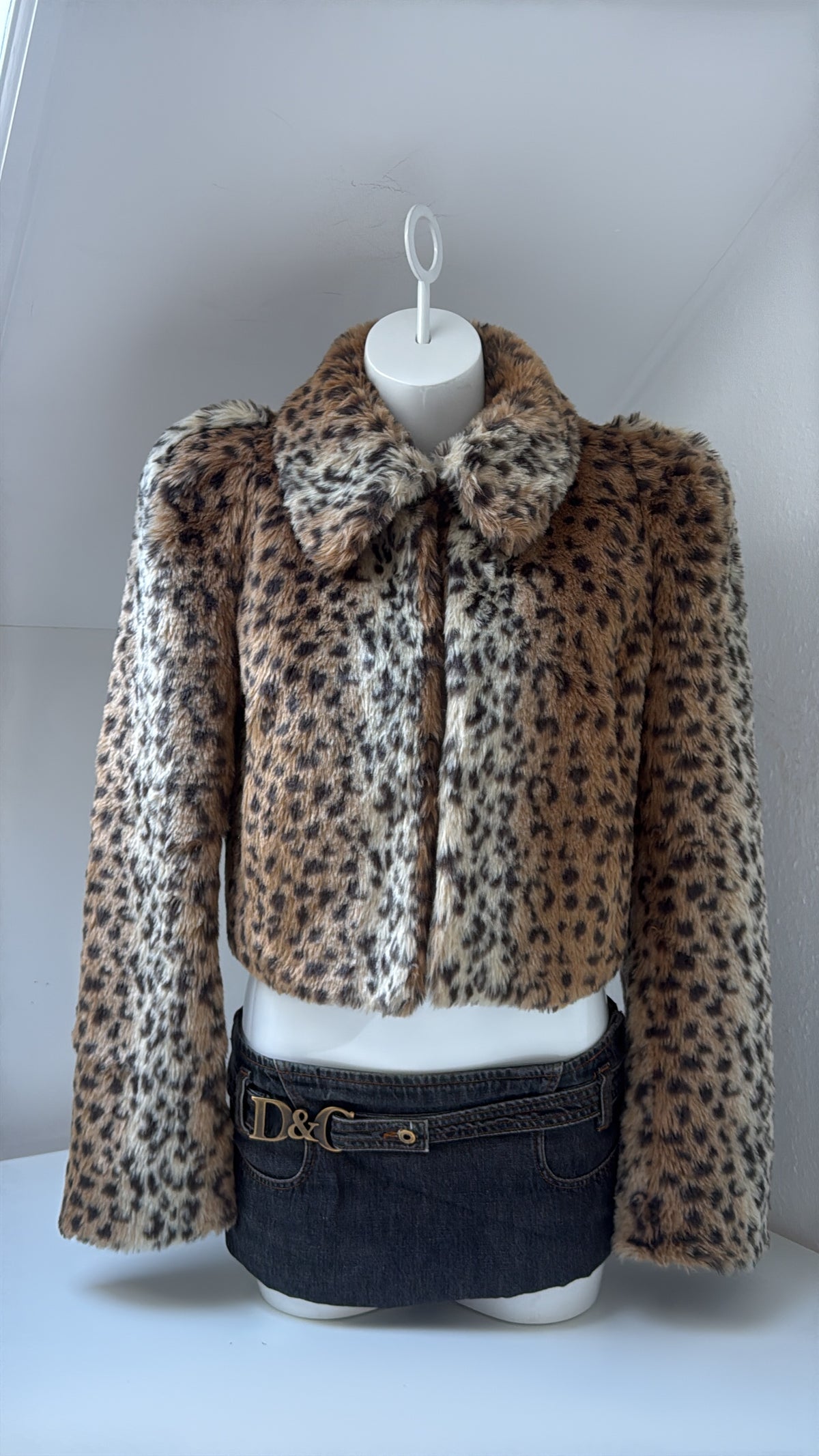 Y2K Leopard Faux Fur Jacket (UK8)