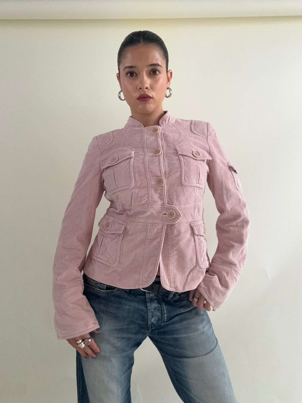 Baby Pink Corduroy Karen Millen Military Jacket (UK12)