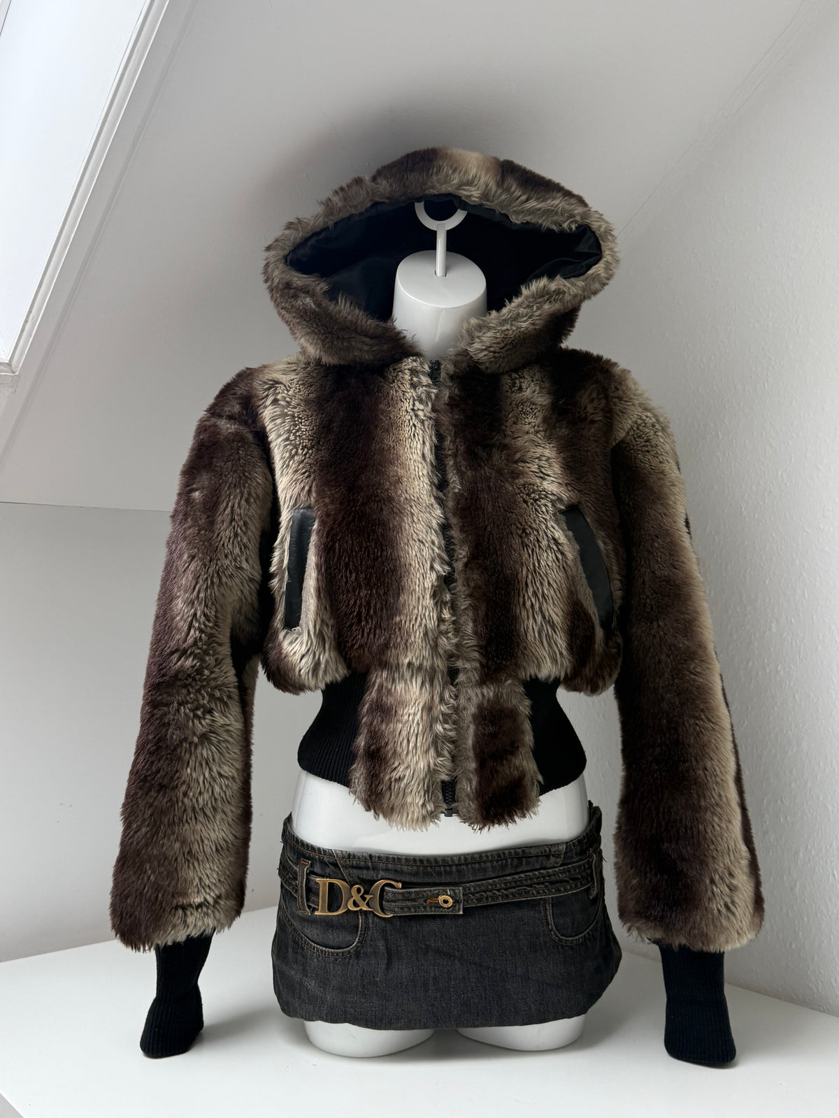 Y2K Faux Fur Bomber Jacket (L)
