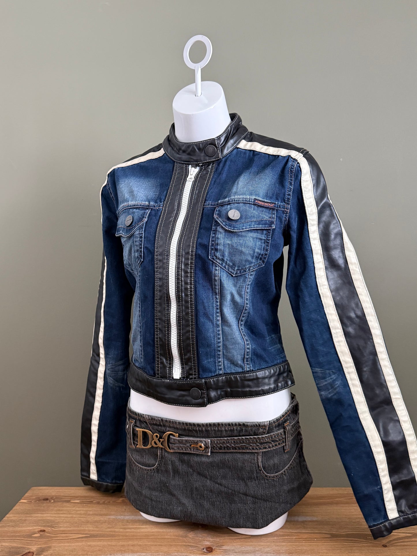 Denim Fitted Biker Jacket (M)