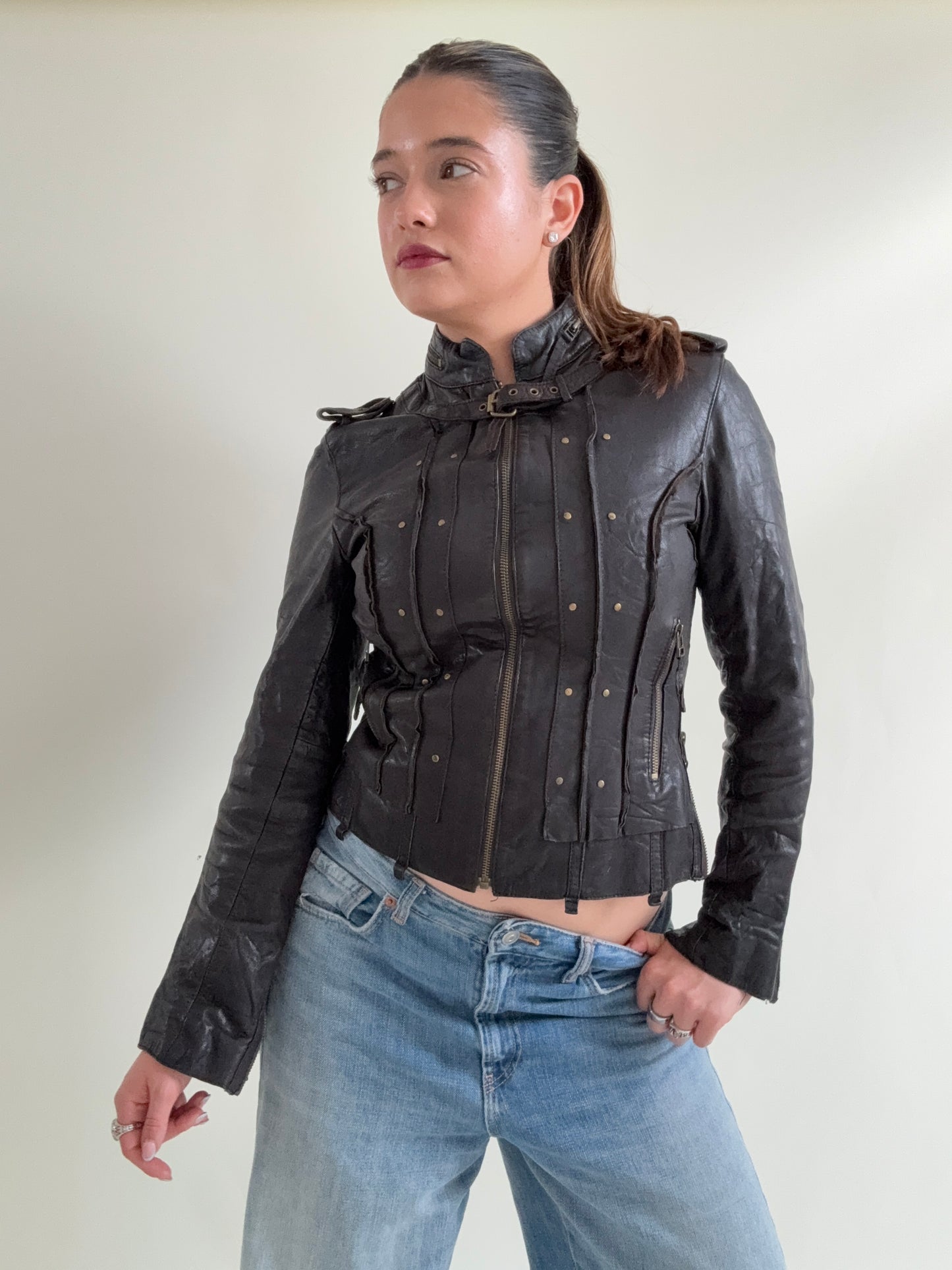 Allsaints Leather Studded Buckle Jacket (UK10)