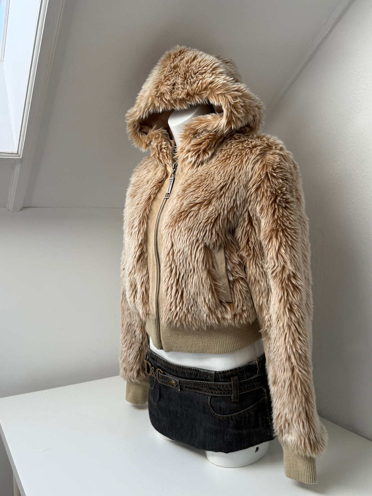 Faux Fur Hooded Bomber Jacket (UK12)