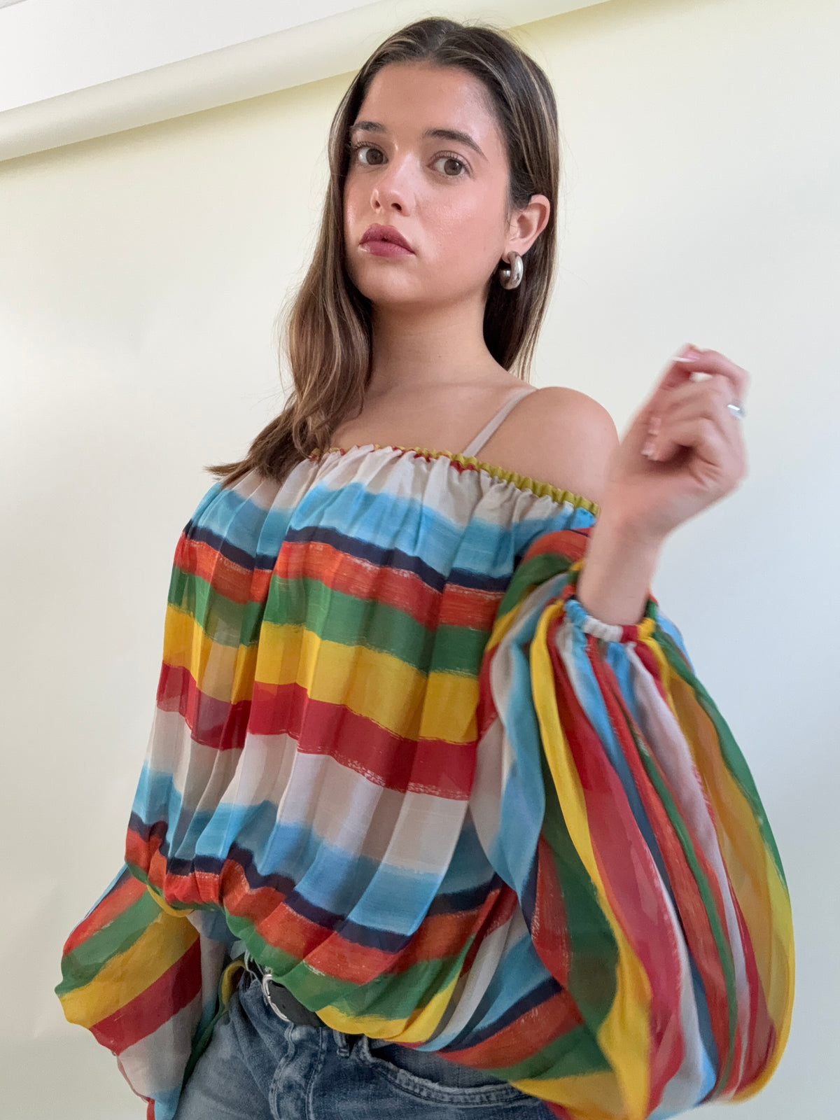 Dolce & Gabbana Silk Multicolour Batwing Top (S)