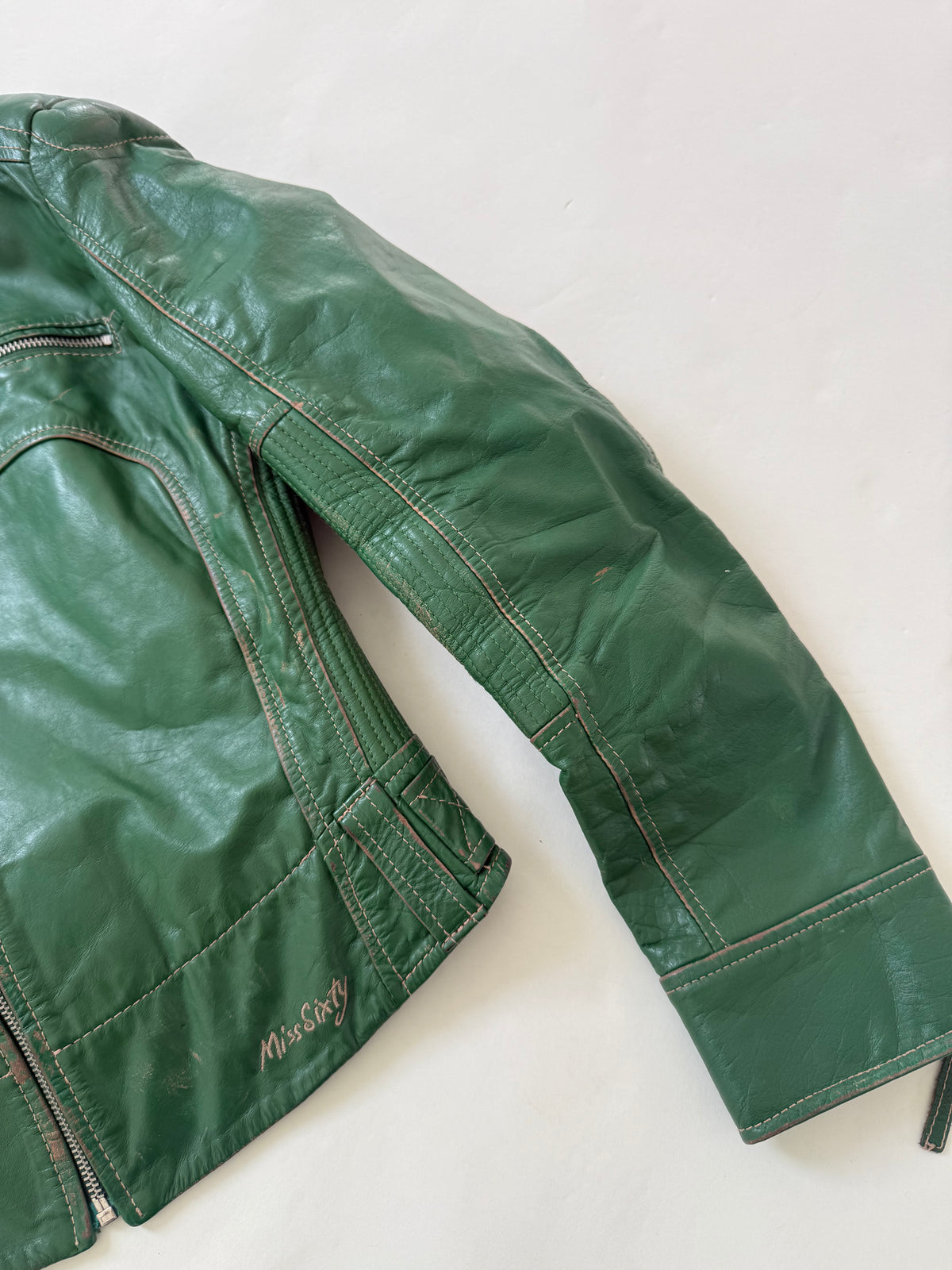 Miss Sixty Green Leather Biker Jacket (M)
