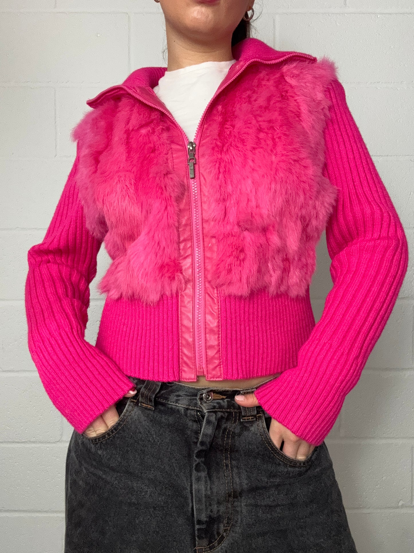 Pink Fur Knit Jacket (M)