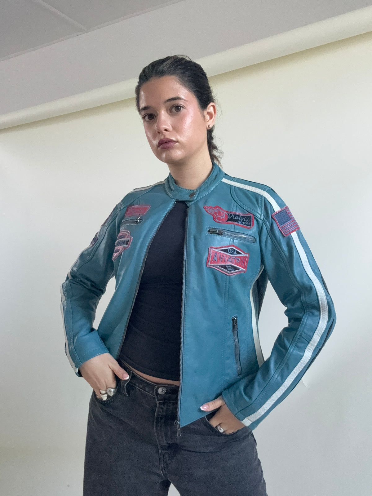 Aviatrix Leather Biker Jacket (S)