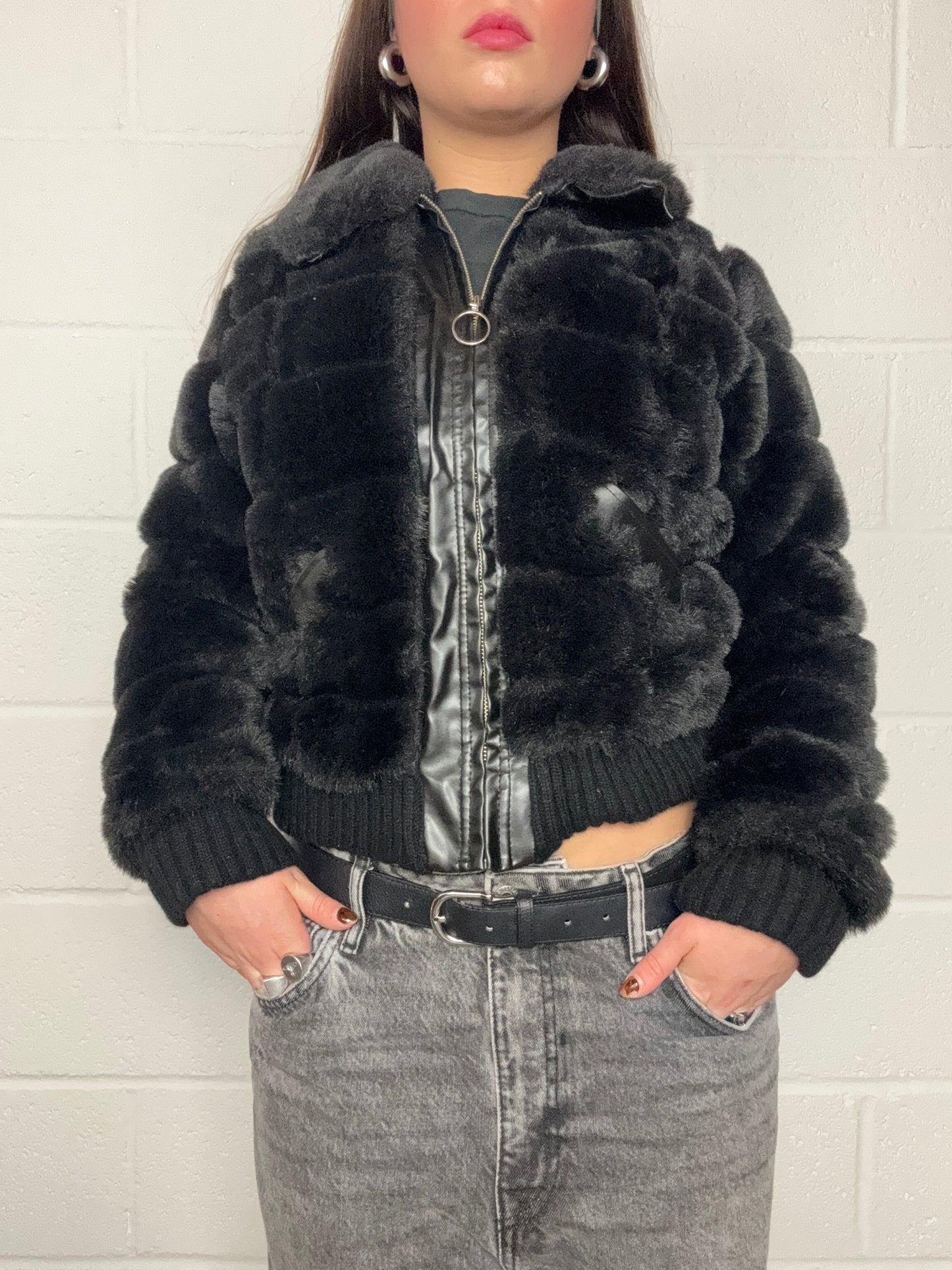 Black Faux Fur Jacket (XS)