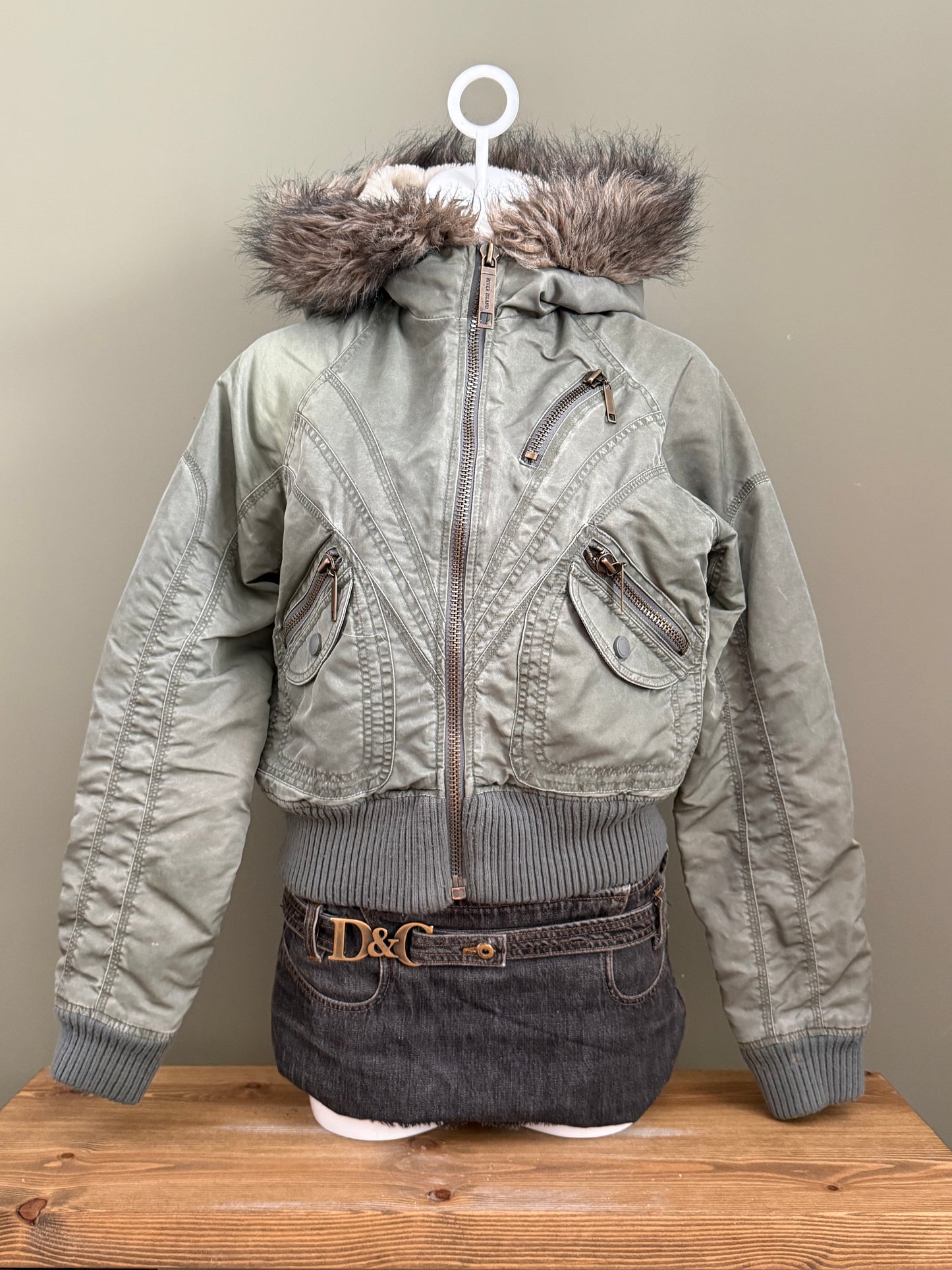 Khaki Y2K Bomber Jacket (UK12)