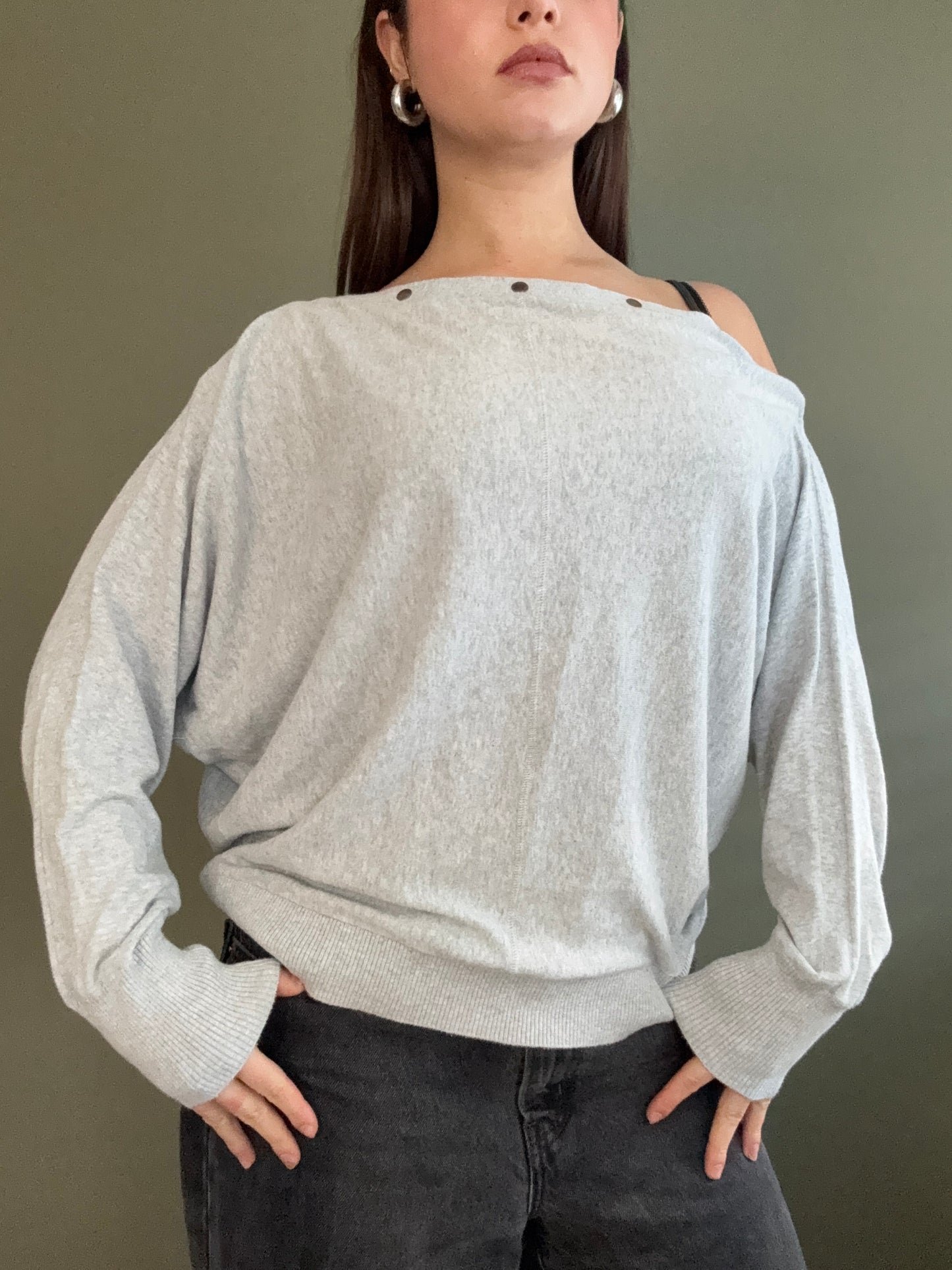 Allsaints Grey Popper Batwing Jumper (L)