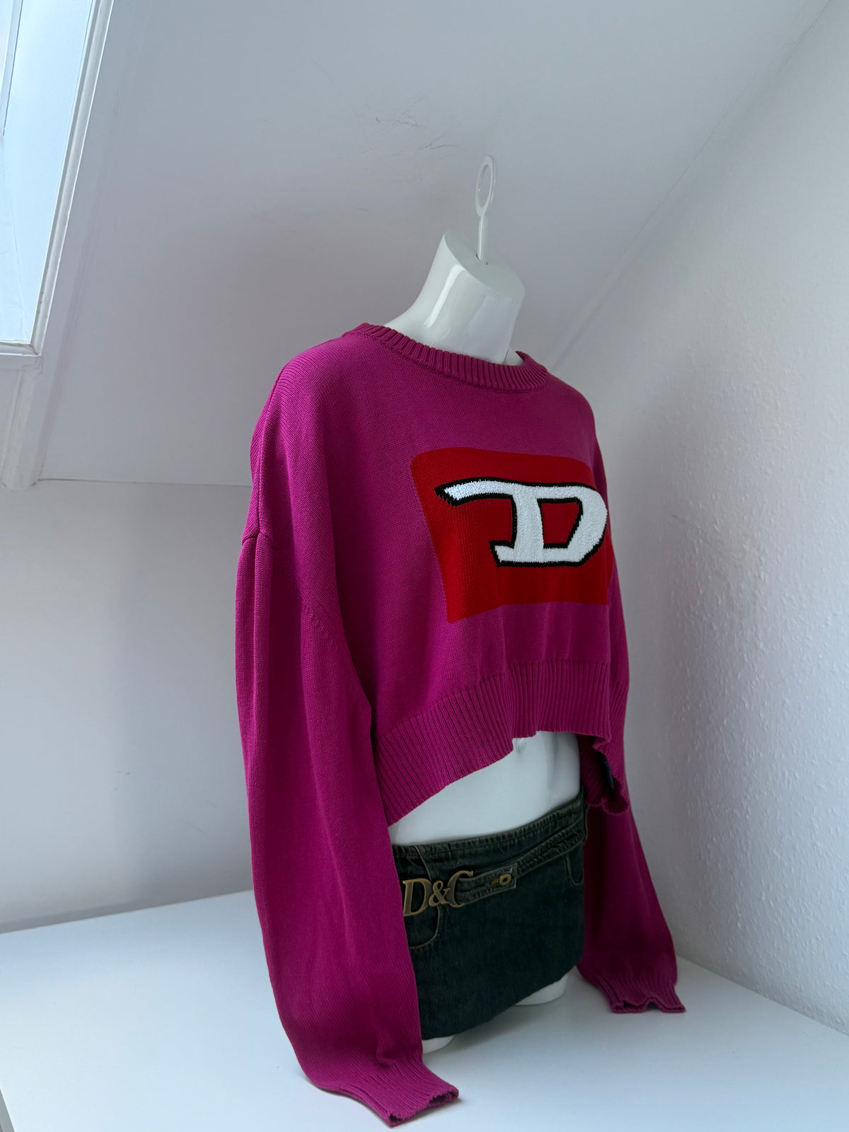 Pink Cropped Diesel Knit Jumper (M)